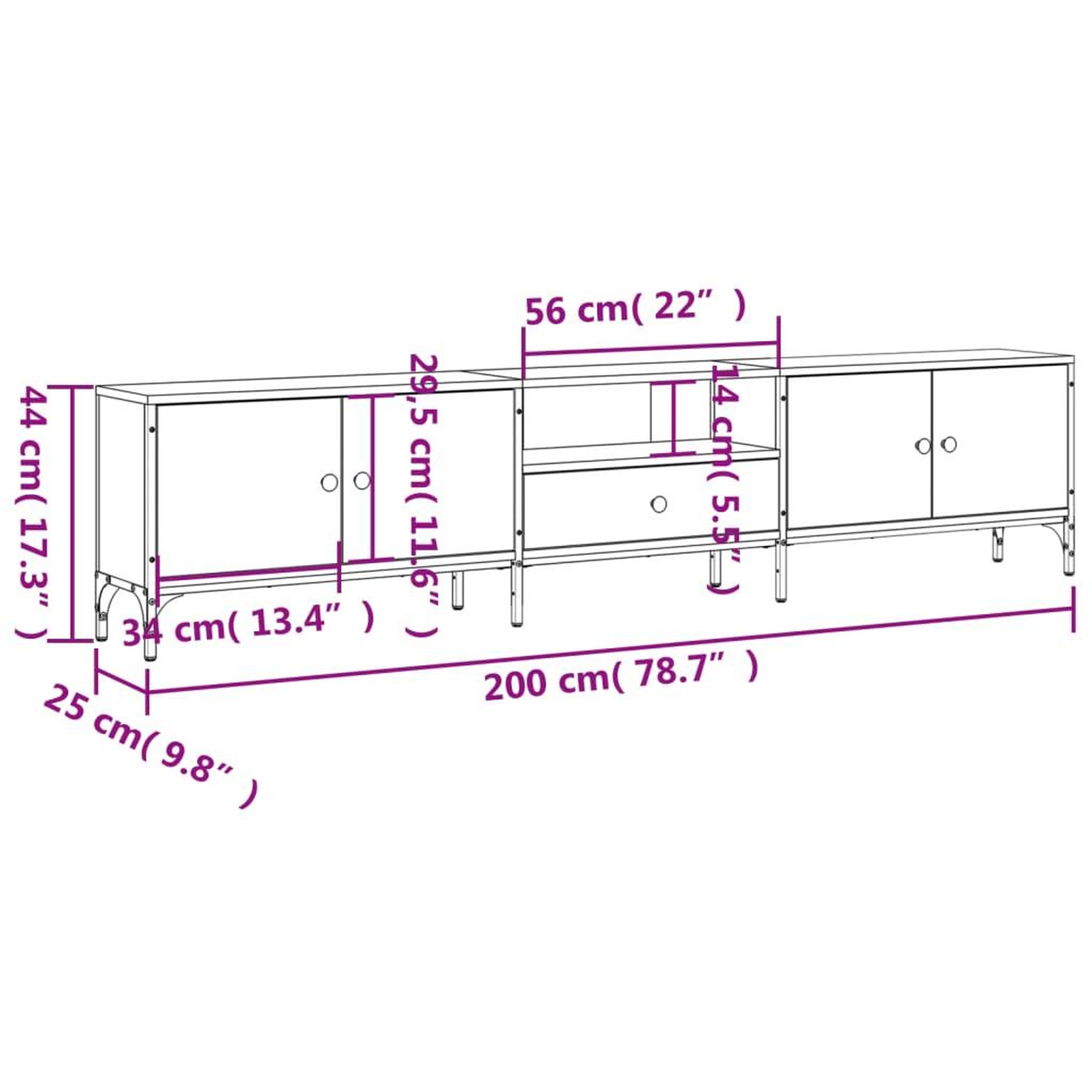 Voir la diapositive 6 : VIDAXL Meuble TV a tiroir sonoma gris 200x25x44 cm bois d'ingenierie