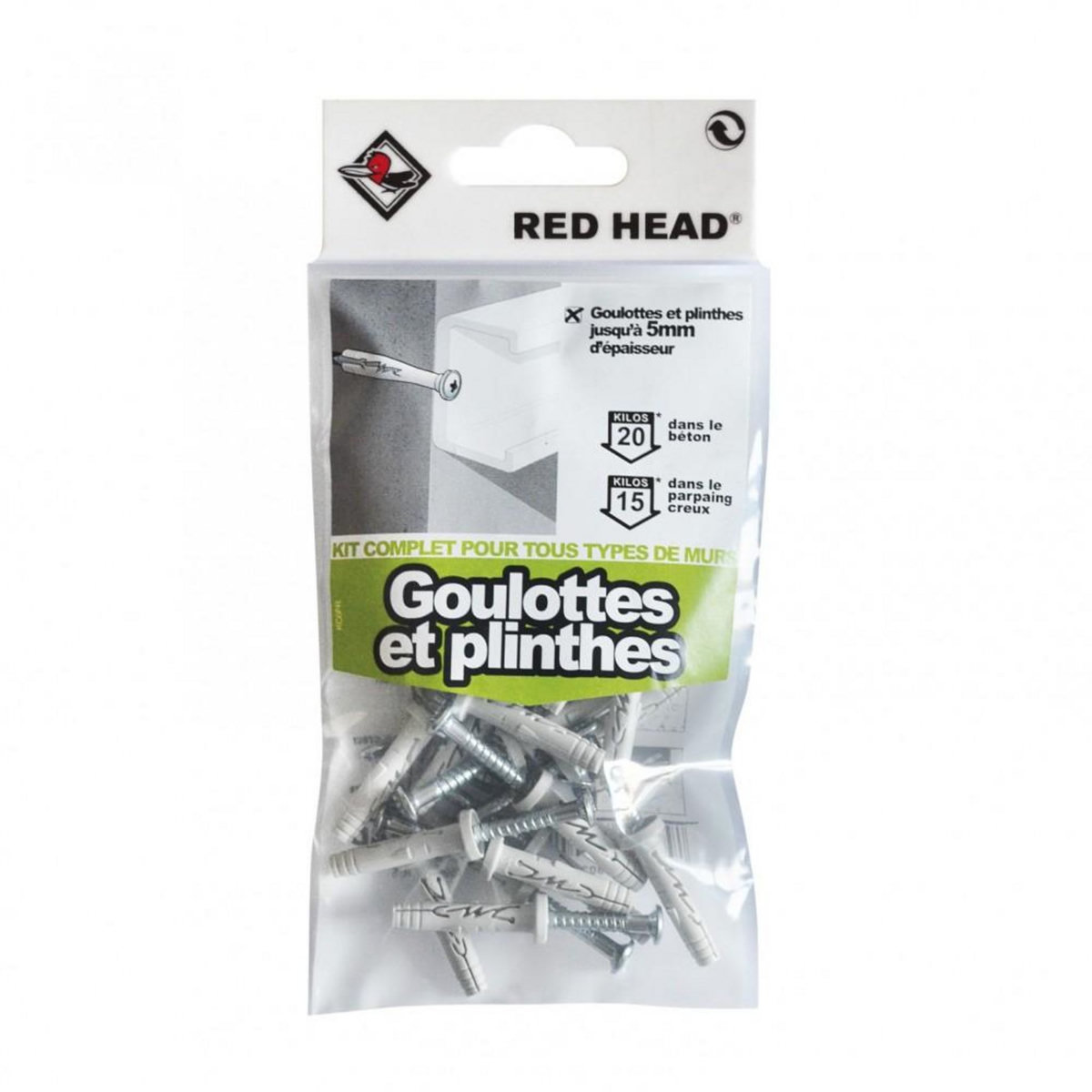 RED HEAD kit chevilles à expansion goulotte et plinthe RED HEAD, Diam.5 x L.25 mm