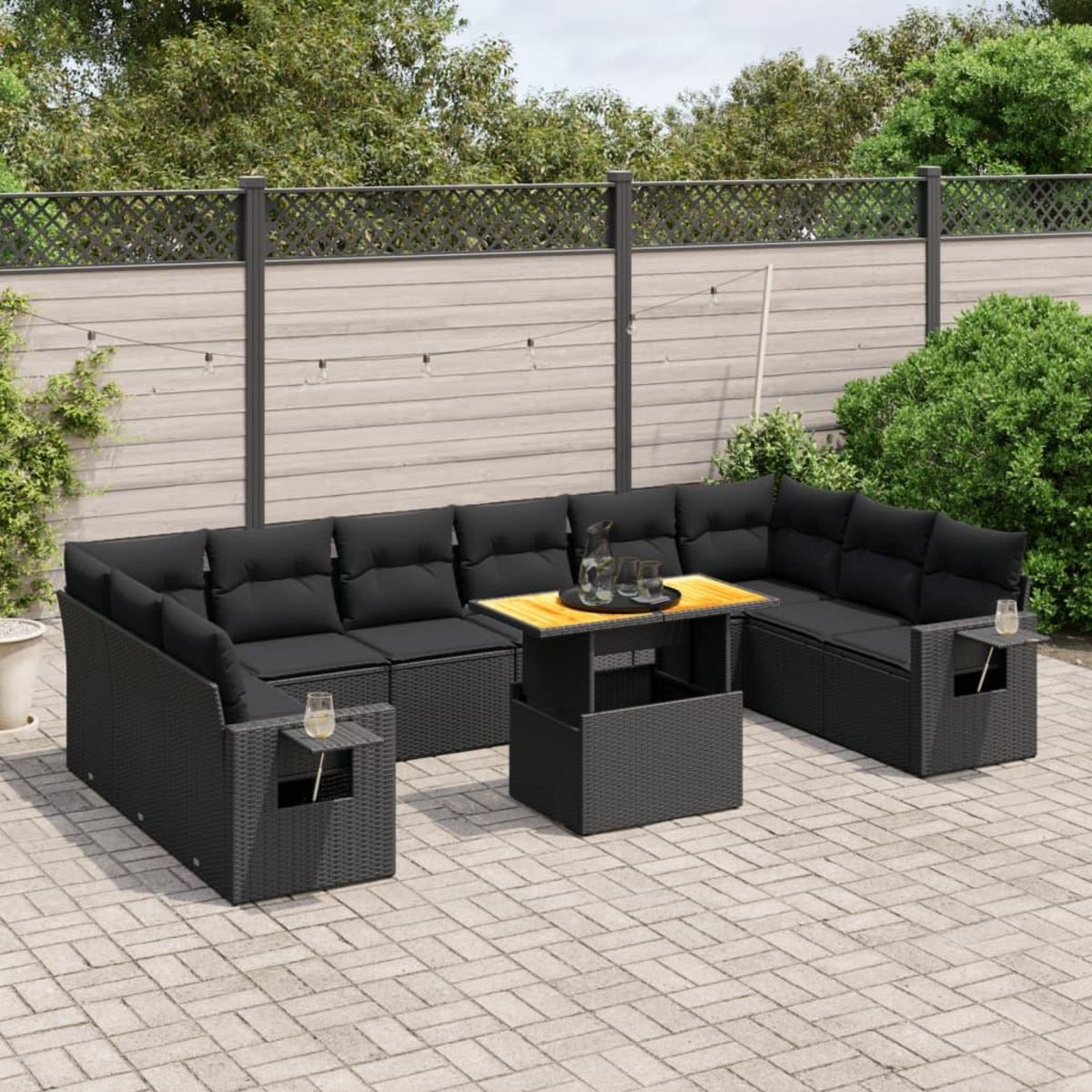 VIDAXL Salon de jardin 11 pcs avec coussins noir resine tressee