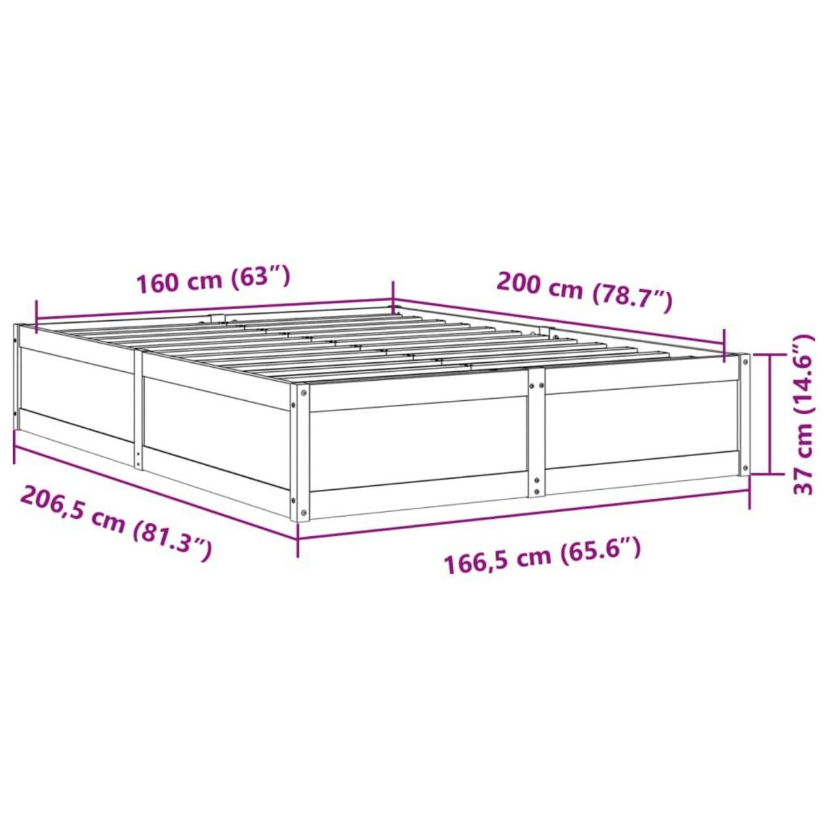 VIDAXL Cadre de lit sans matelas blanc 160x200 cm bois de pin massif