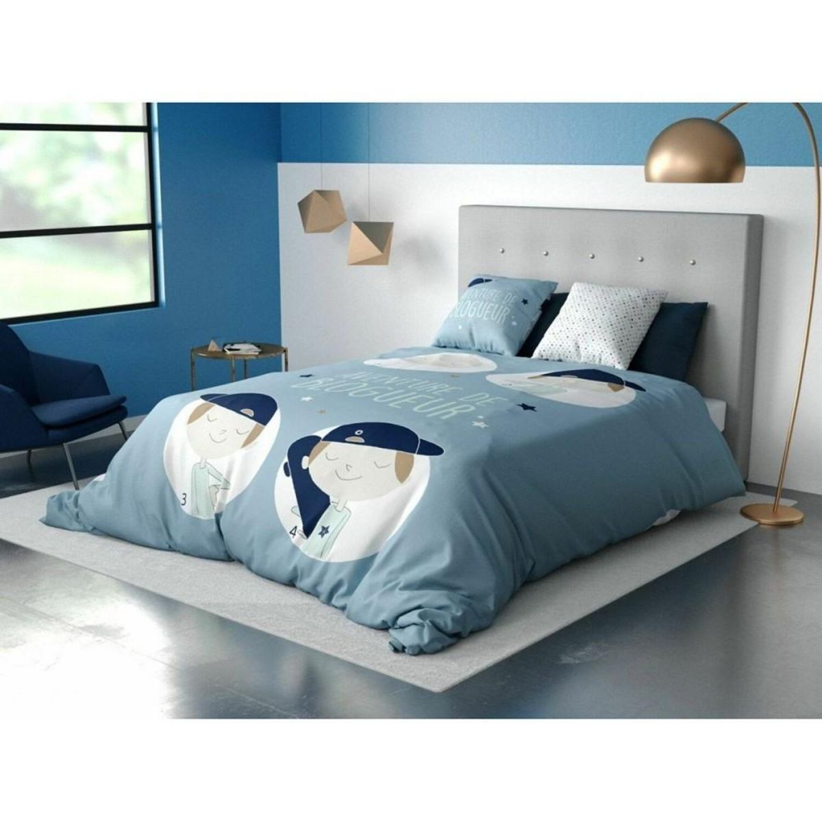 ATELIER DU COTON Housse de couette 140x200 Blogueur + taie 100% coton