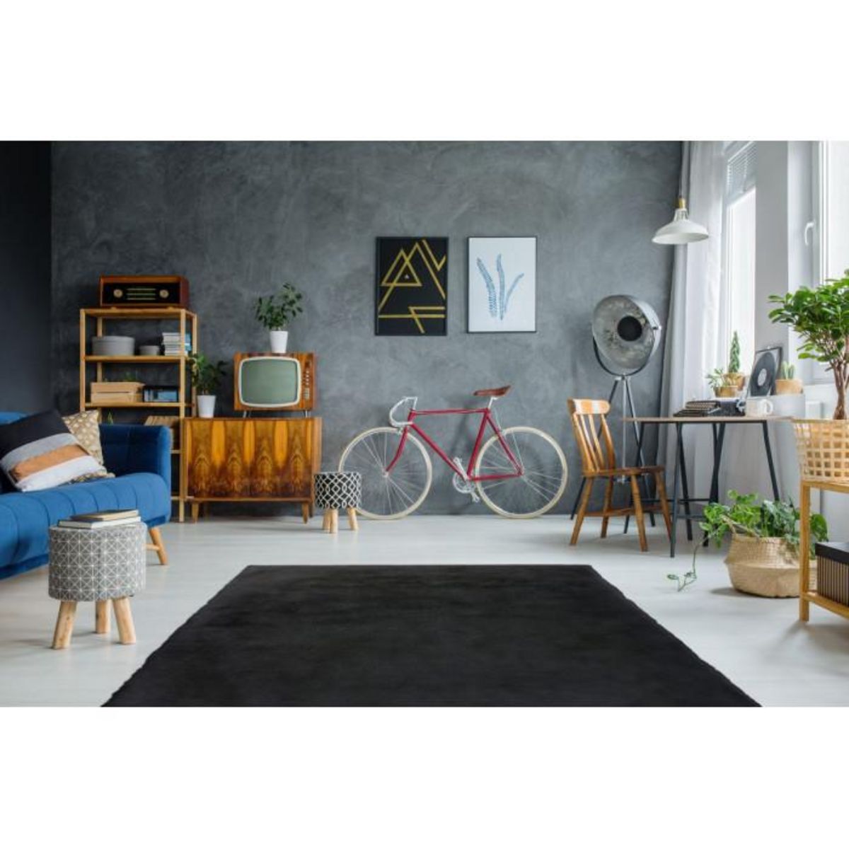 Paris Prix Tapis Tufté à la Main à Poils Longs  Rabbit  Anthracite