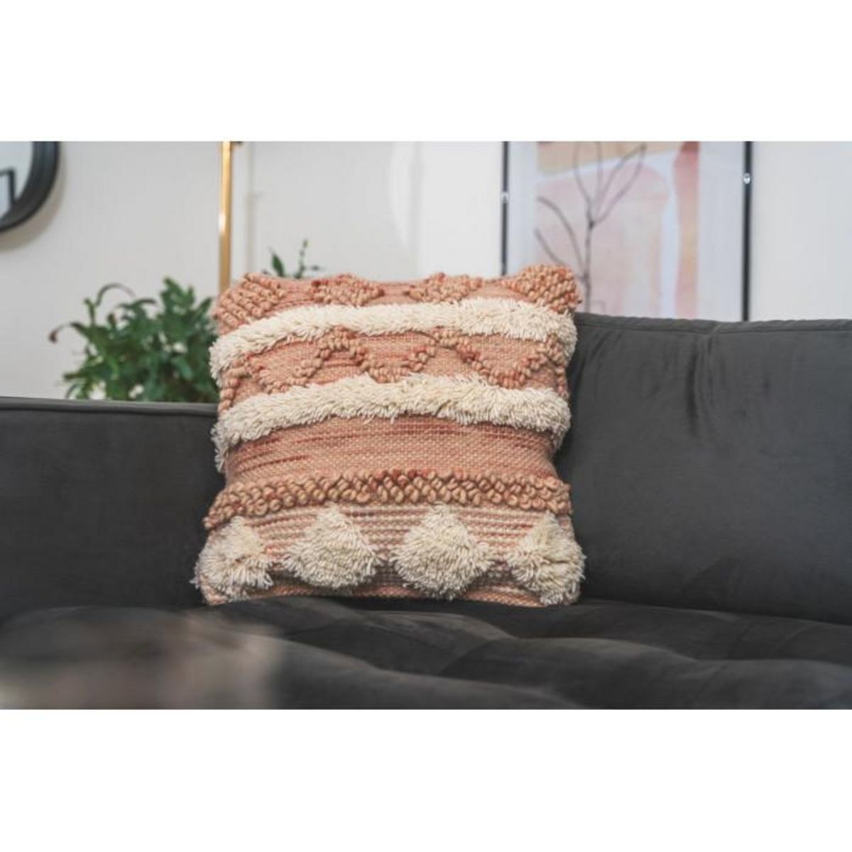 Paris Prix Coussin Tissé à la Main  Bohist  45x45cm Rose & Crème