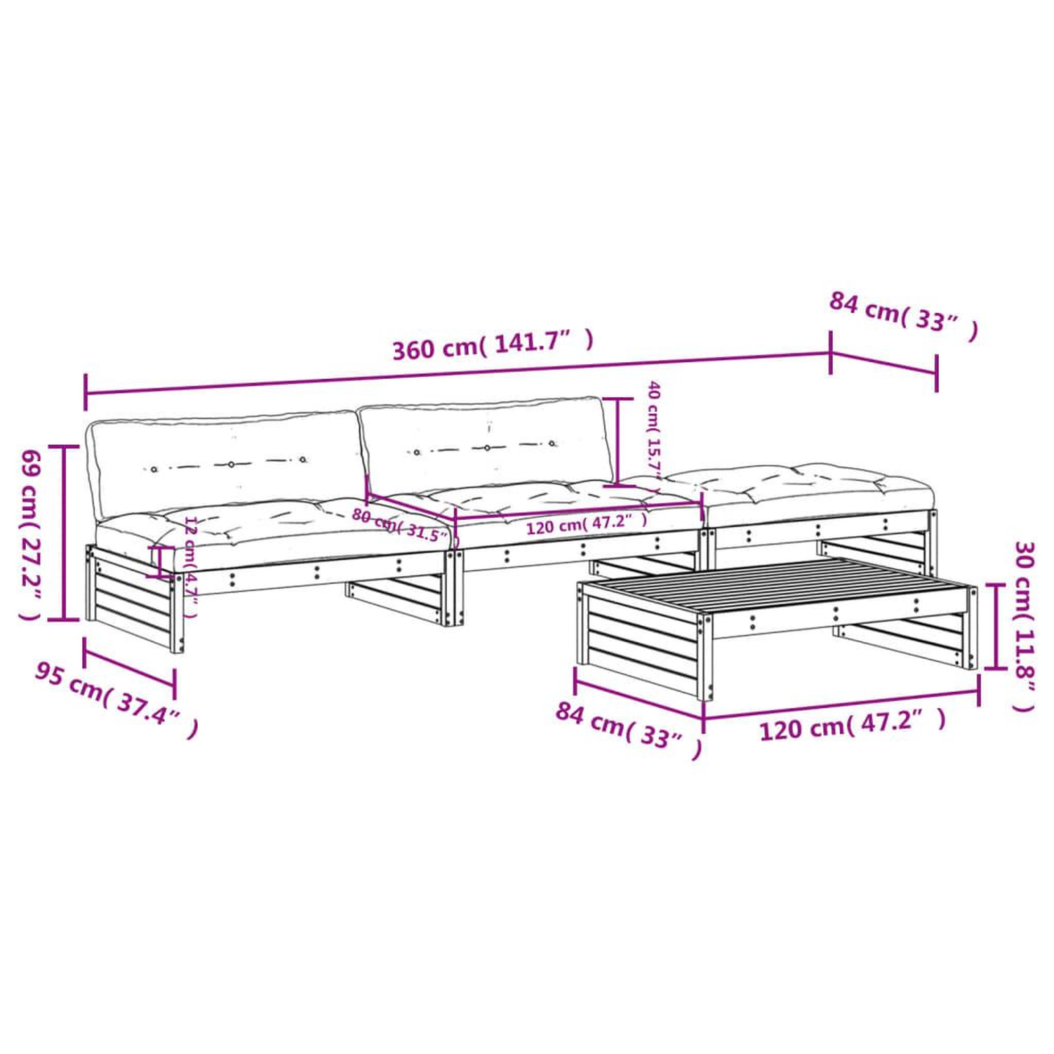 Voir la diapositive 6 : VIDAXL Salon de jardin 4 pcs avec coussins bois de pin impregne