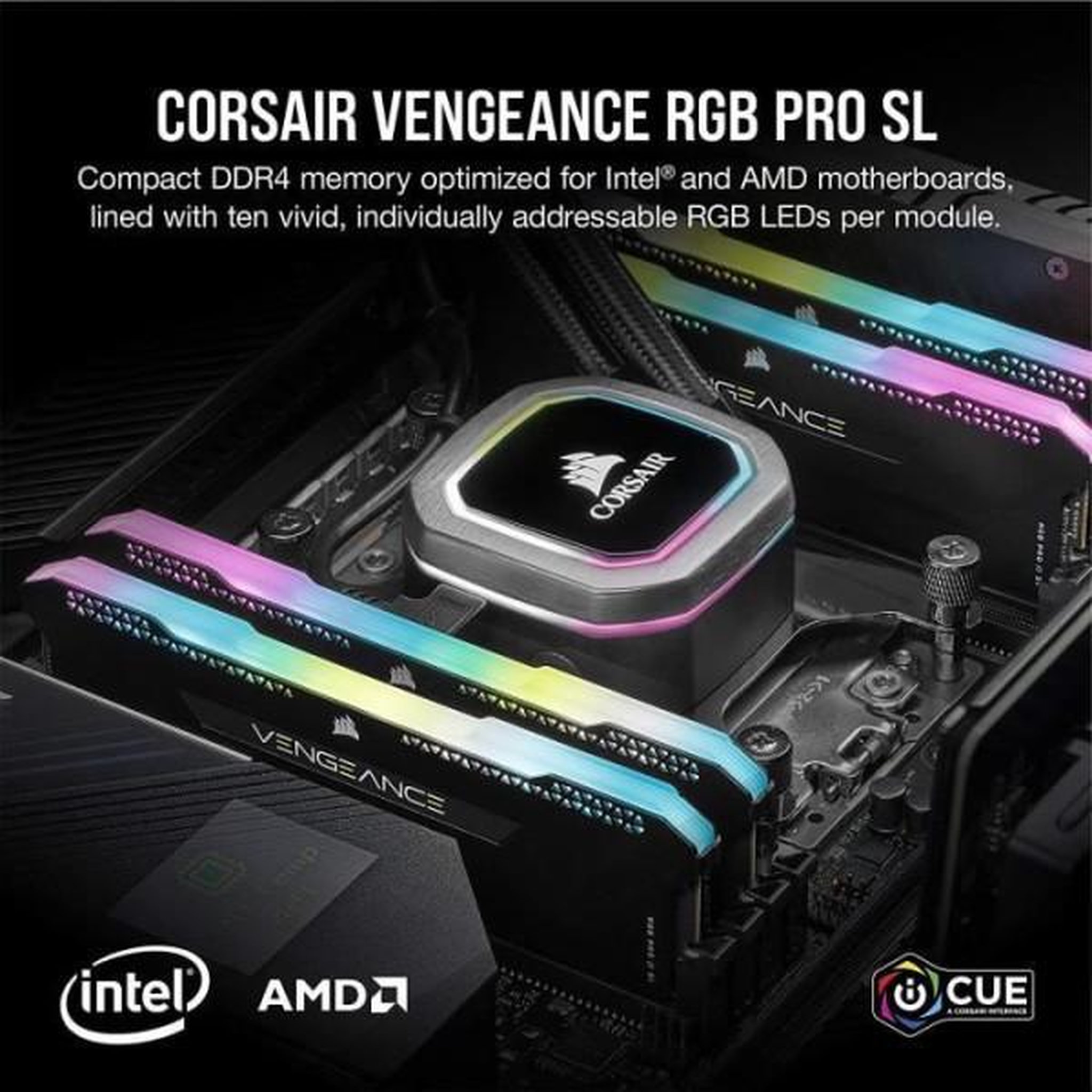 Voir la diapositive 2 : Corsair Mémoire ram - corsair - vengeance rgb pro sl ddr4 - 16gb 2x8gb dimm - 3200 mhz - 1.35v - noir (cmh16gx4m2e3200c)