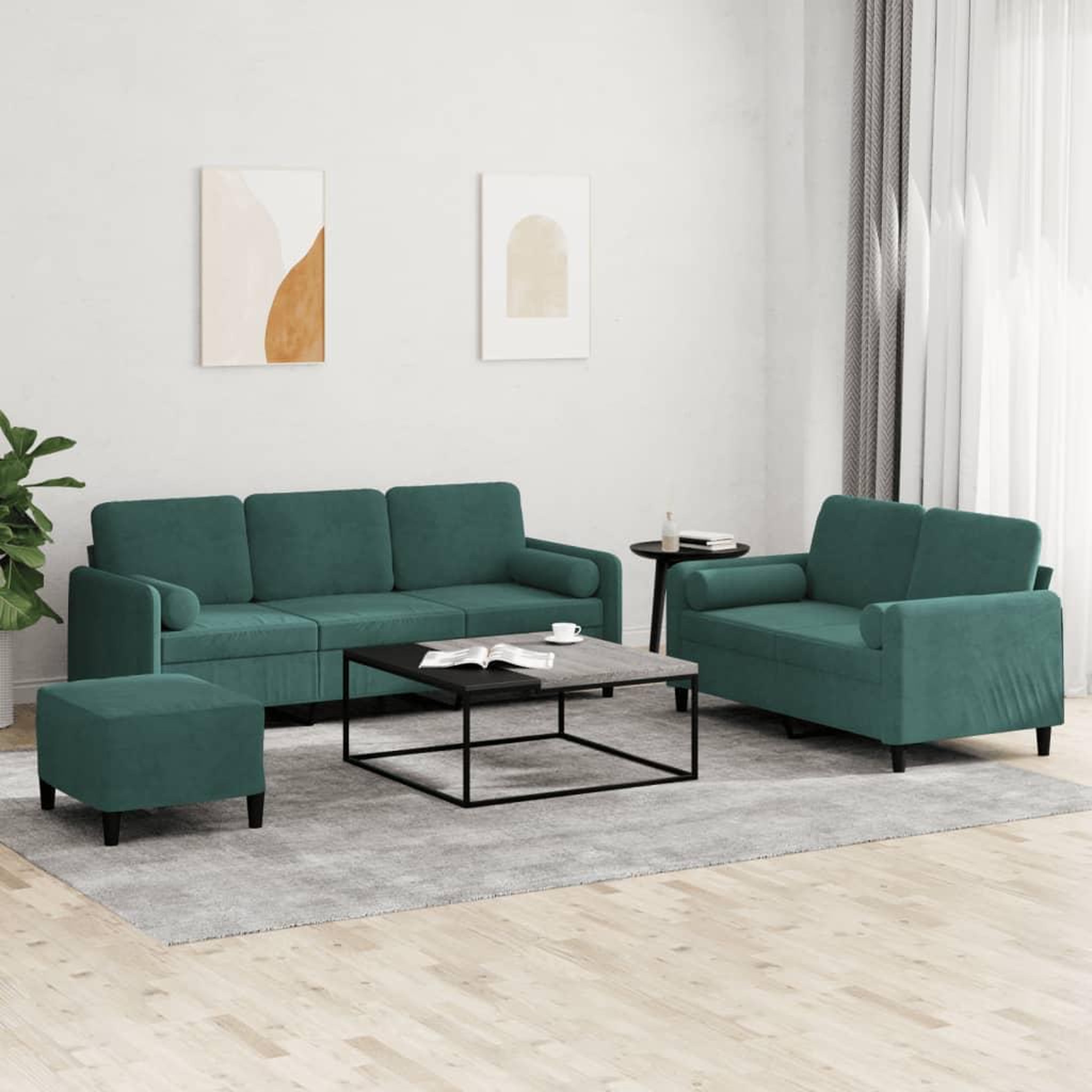 VIDAXL Ensemble de canapes 3 pcs avec coussins vert fonce velours