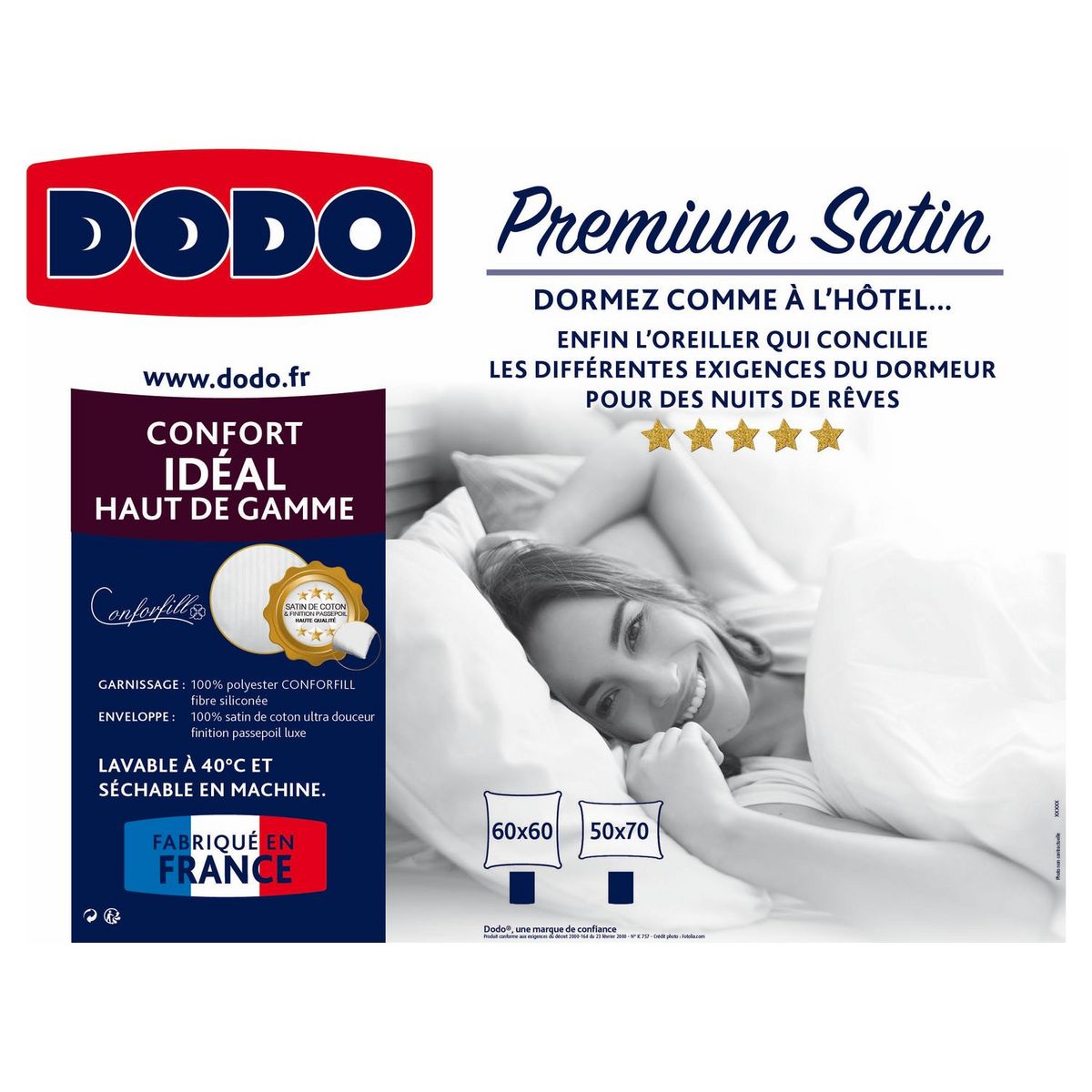 DODO Oreiller confort idéal haut de gamme PREMIUM SATIN
