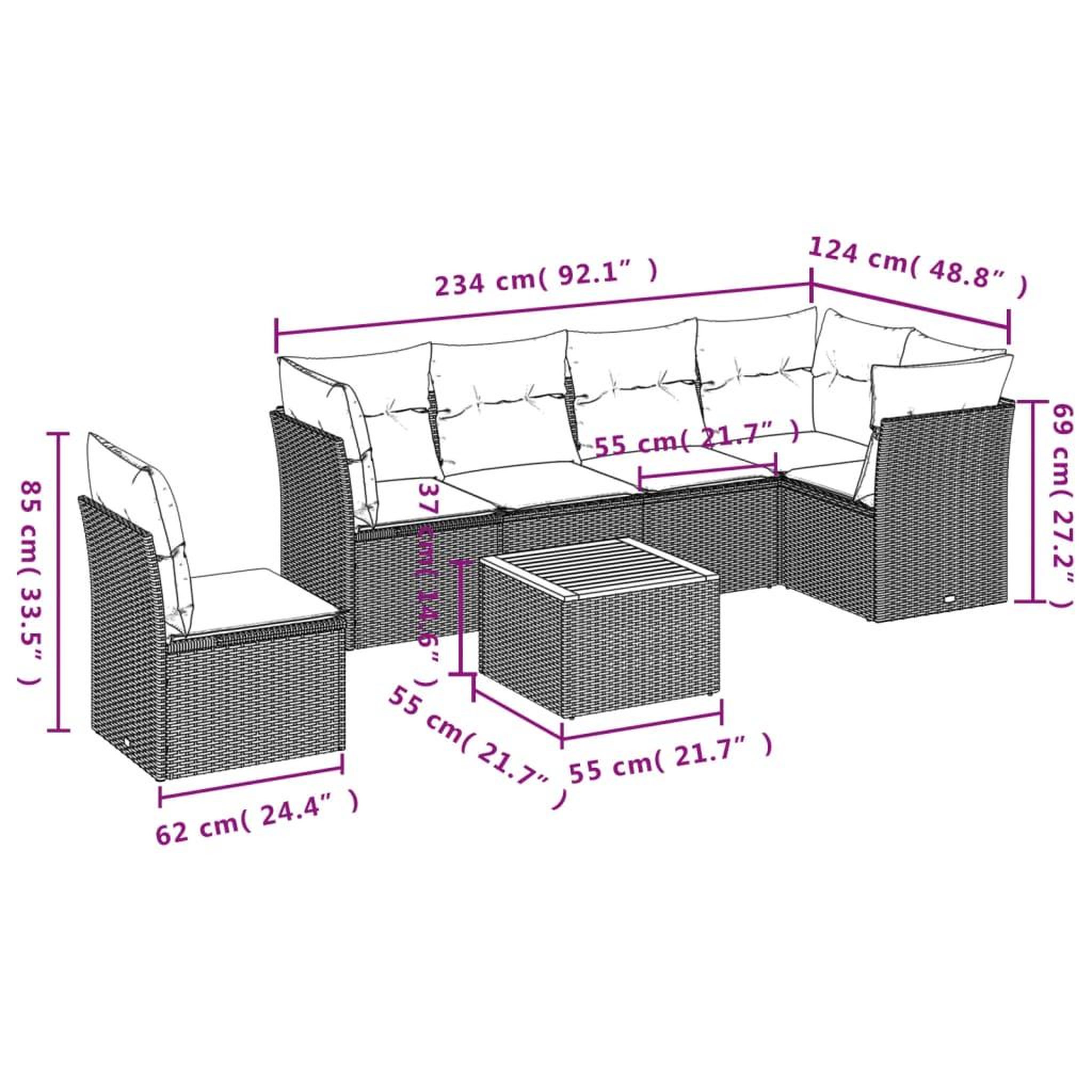 Voir la diapositive 6 : VIDAXL Salon de jardin avec coussins 7pcs melange beige resine tressee