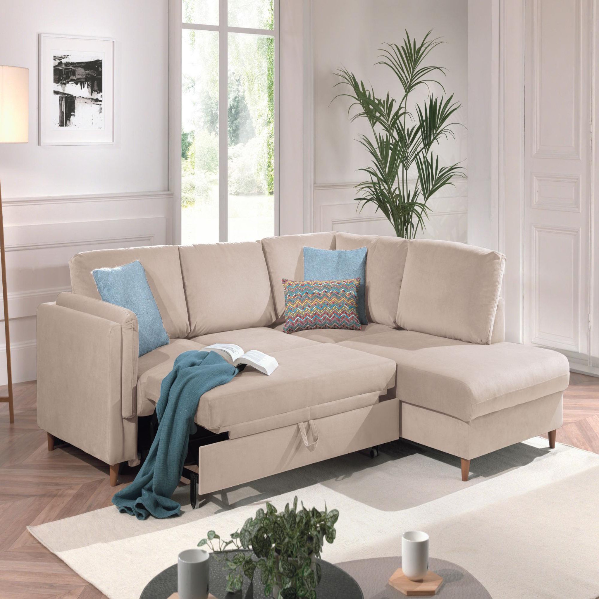Voir la diapositive 3 : BEST MOBILIER Brooke - canapé d'angle droit - convertible - 5 places - en velours