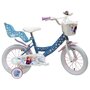 Voir la diapositive 1 : Disney La Reine des Neiges Vélo enfant 14'' - Modèle Reine des neiges  pour enfant de taille 95 à 110 cm  avec stabilisateurs - Panier avant - Porte poupée arrière - 2 freins & pneus gonflables