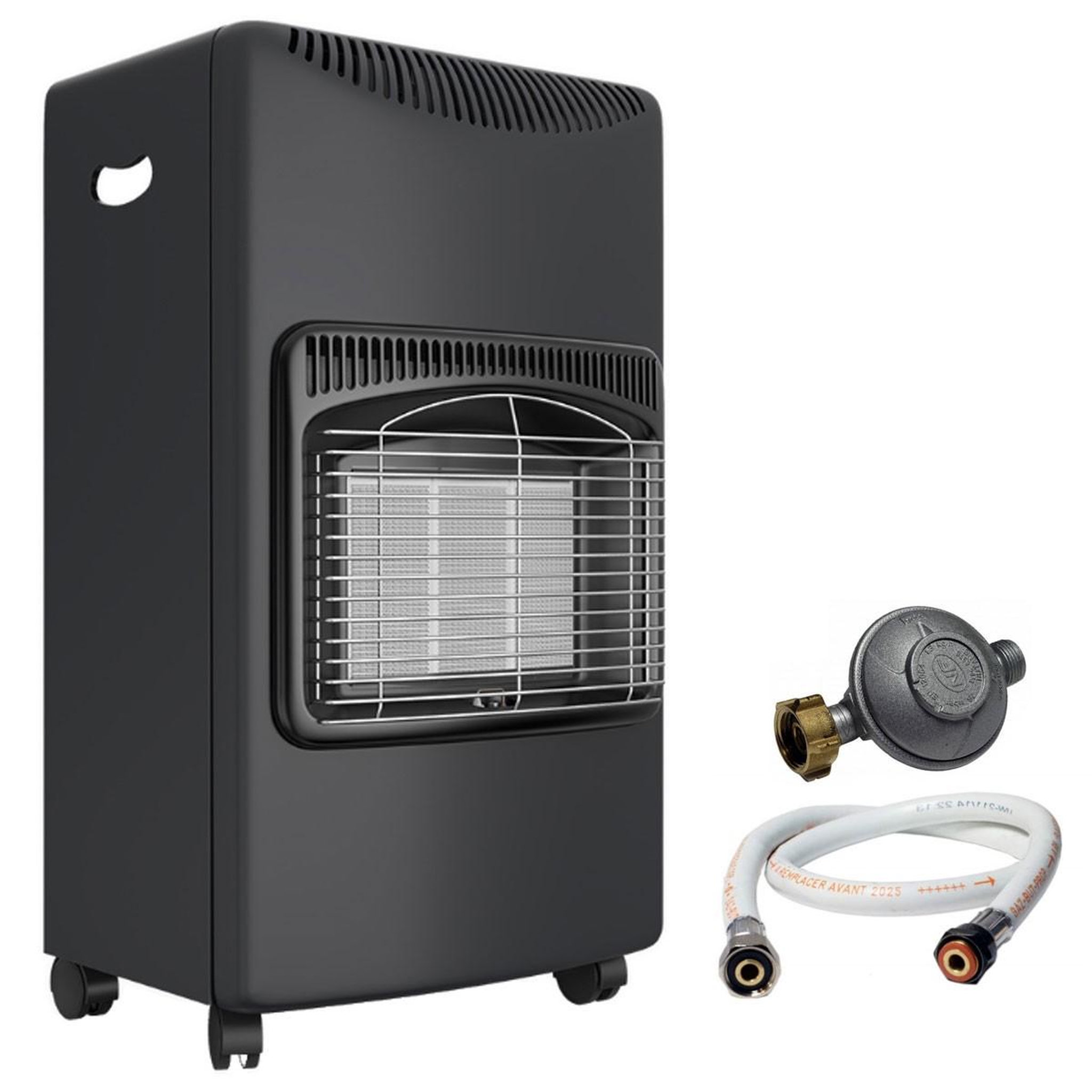 Voir la diapositive 1 : INTEC Poele à gaz 4200W 3 Niveaux de chauffe Allumage Piezo Grands volumes + Tuyau et détendeur butane INTEC