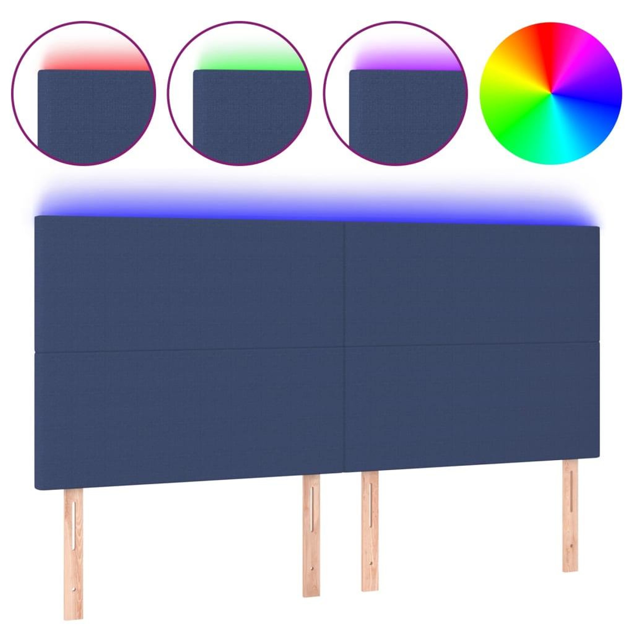 Voir la diapositive 2 : VIDAXL Tete de lit a LED Bleu 200x5x118/128 cm Tissu