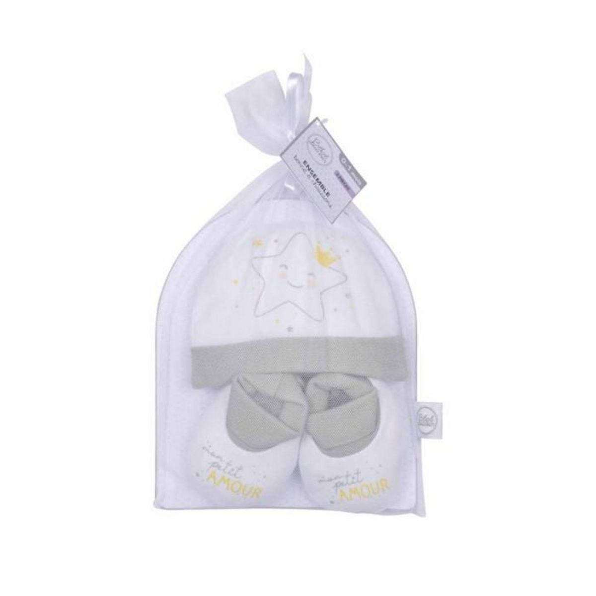 Paris Prix Lot Bonnet & Chaussons  Étoile  0 à 1 mois Gris