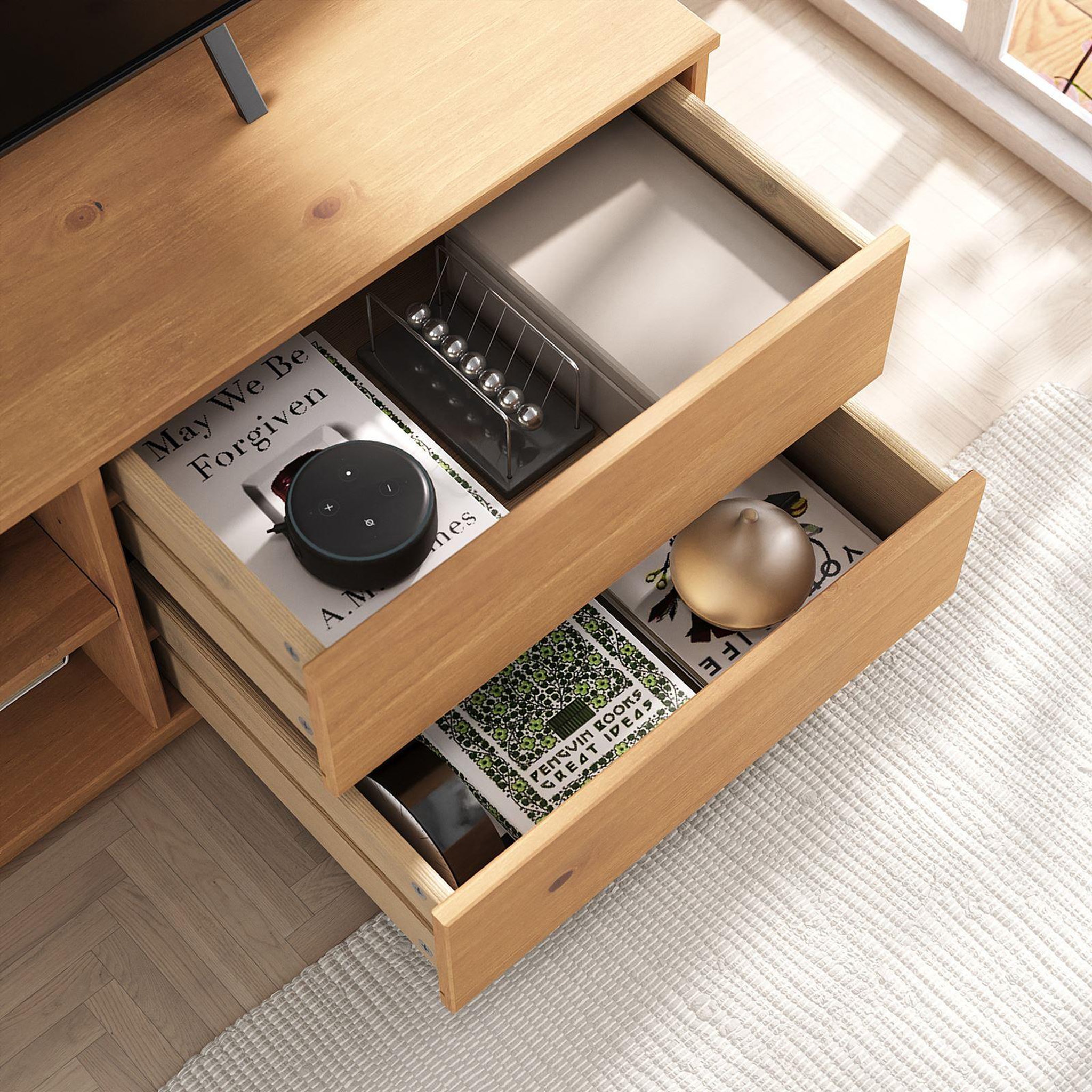 Voir la diapositive 4 : IDIMEX Meuble TV MAITE L 110 cm 2 tiroirs en bois massif