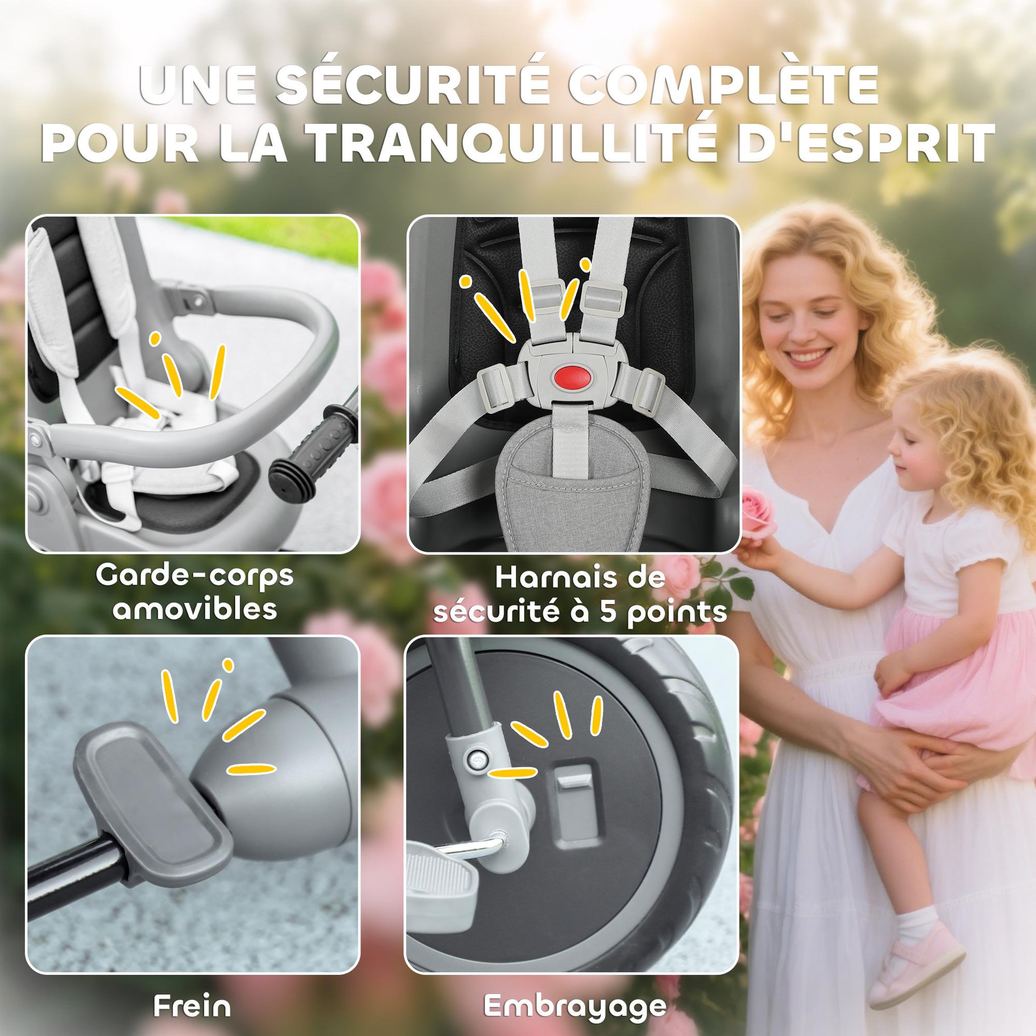 Voir la diapositive 6 : HOMCOM Tricycle évolutif pliable réglable 6 en 1 gris