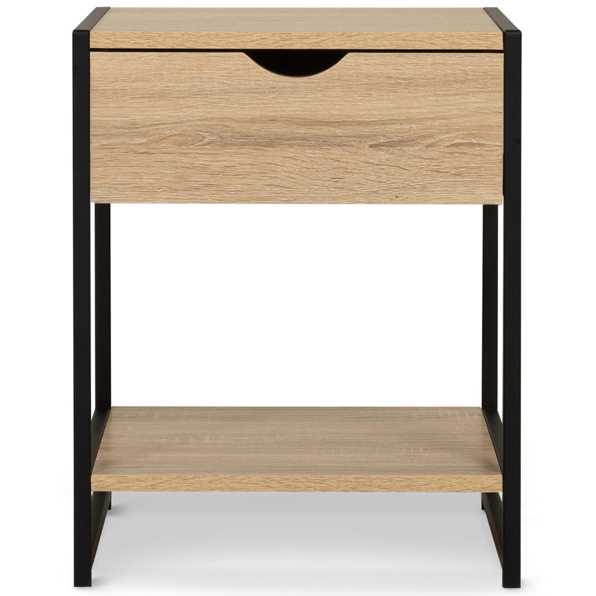 ID MARKET Lot de 2 tables de chevet DETROIT 1 tiroir avec tablette bois et métal noir design industriel