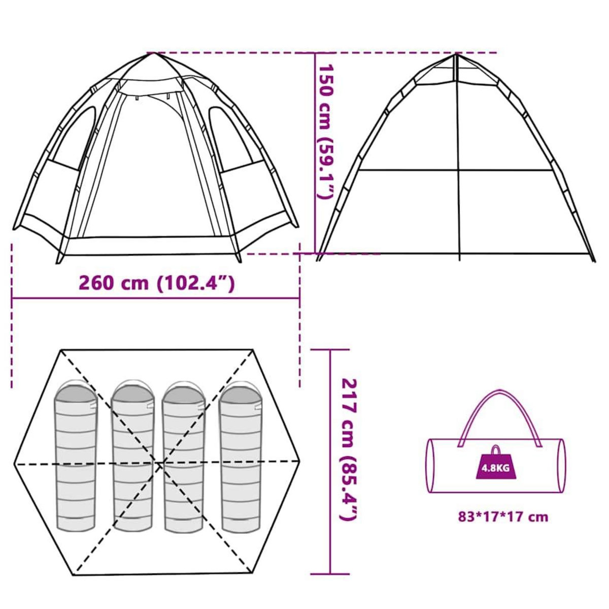 VIDAXL Tente de camping cabine 4 personnes vert liberation rapide