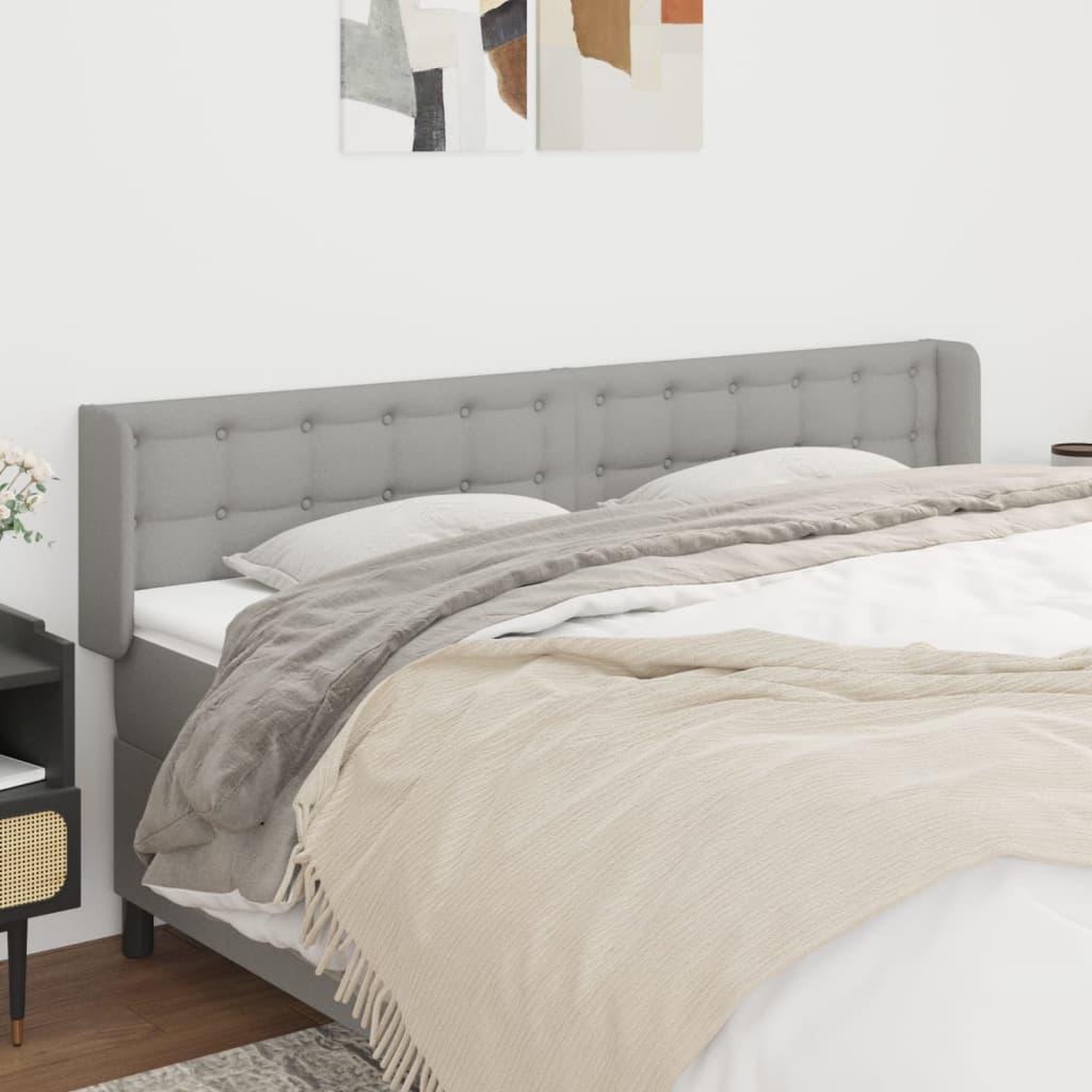 Voir la diapositive 1 : VIDAXL Tete de lit avec oreilles Gris clair 183x16x78/88 cm Tissu