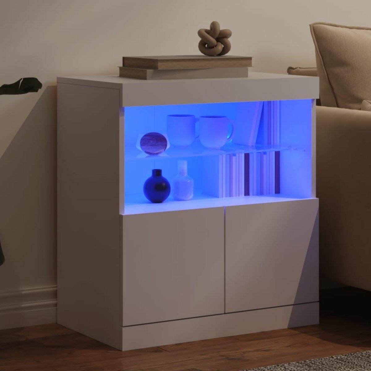 VIDAXL Buffet avec lumieres LED blanc 60x37x67 cm