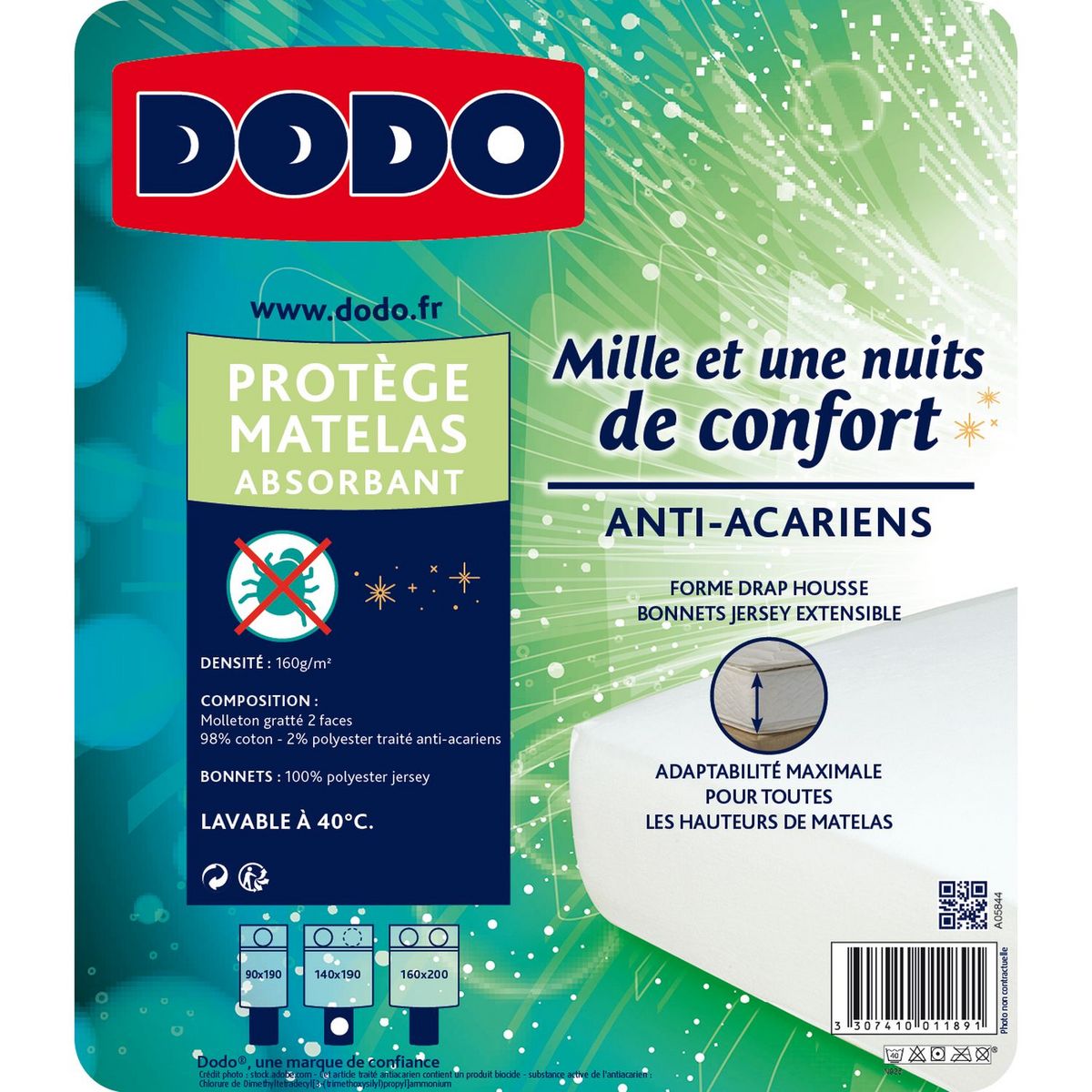 DODO Protège matelas absorbant en polycoton anti-acariens MILLE ET UNE NUITS DE CONFORT