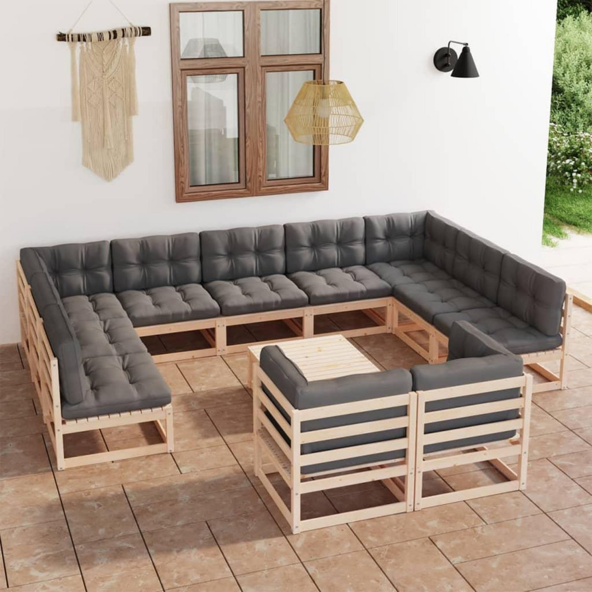 VIDAXL Salon de jardin 12 pcs avec coussins Bois de pin massif