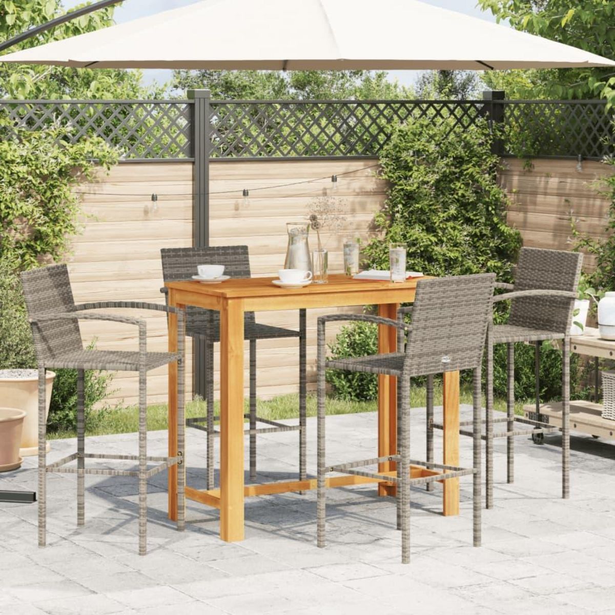 VIDAXL Ensemble de bar de jardin 5 pcs gris bois massif acacia rotin
