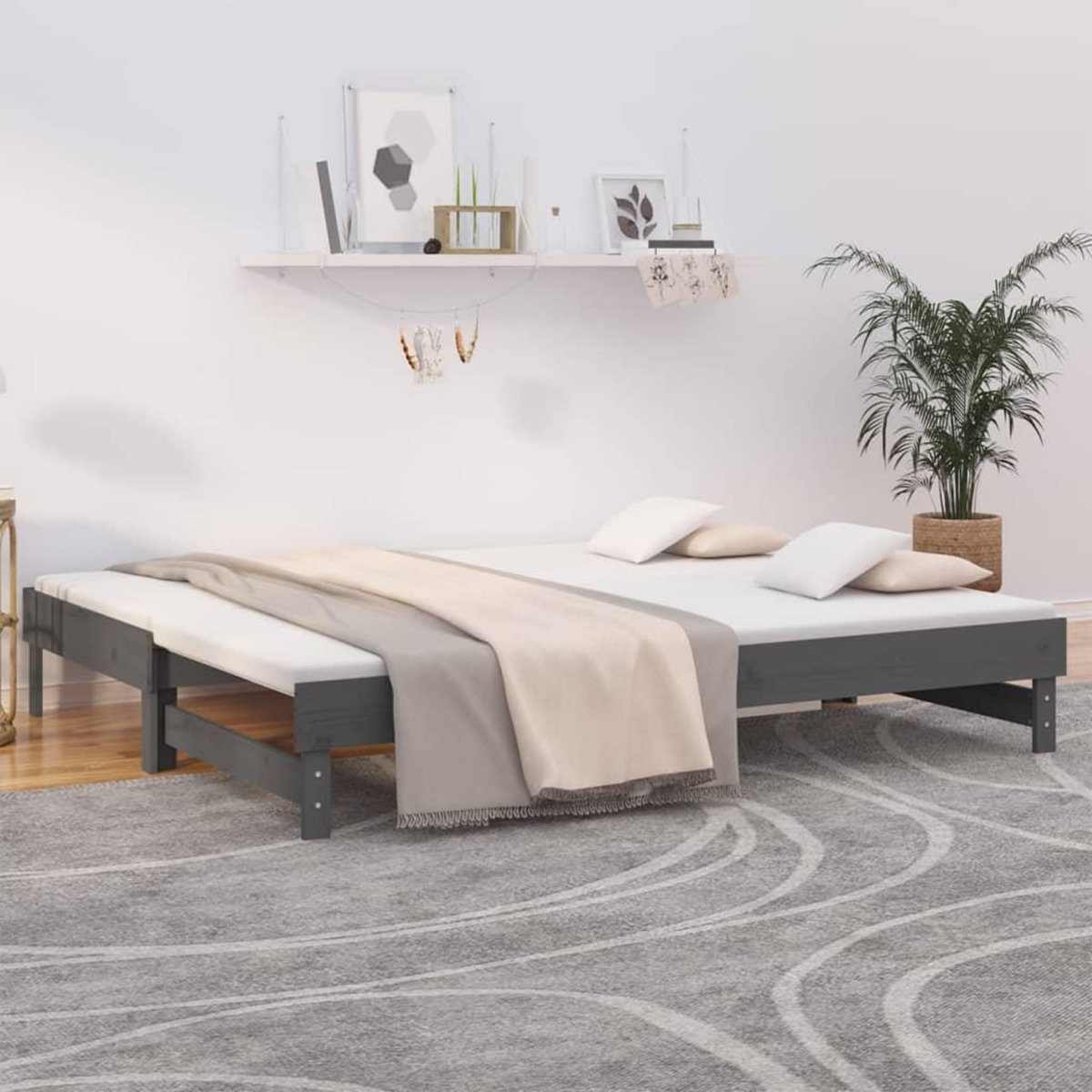 VIDAXL Lit coulissant sans matelas gris 2x(100x200) cm