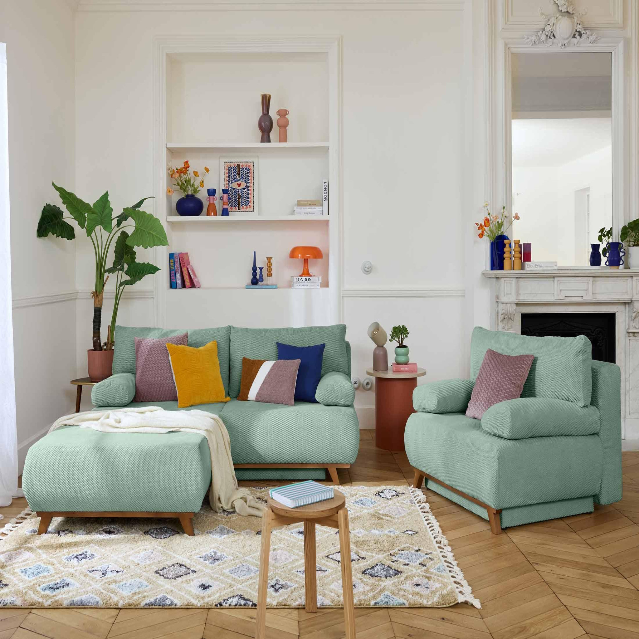 Voir la diapositive 6 : BEST MOBILIER Cristal - pouf modulable - 95 cm - en velours texturé