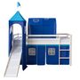Voir la diapositive 2 : HomeStyle4U Lit Simple Blanc 90x200 en hauteur avec echelle Rideau Tour Tunnel Bleu et toboggan