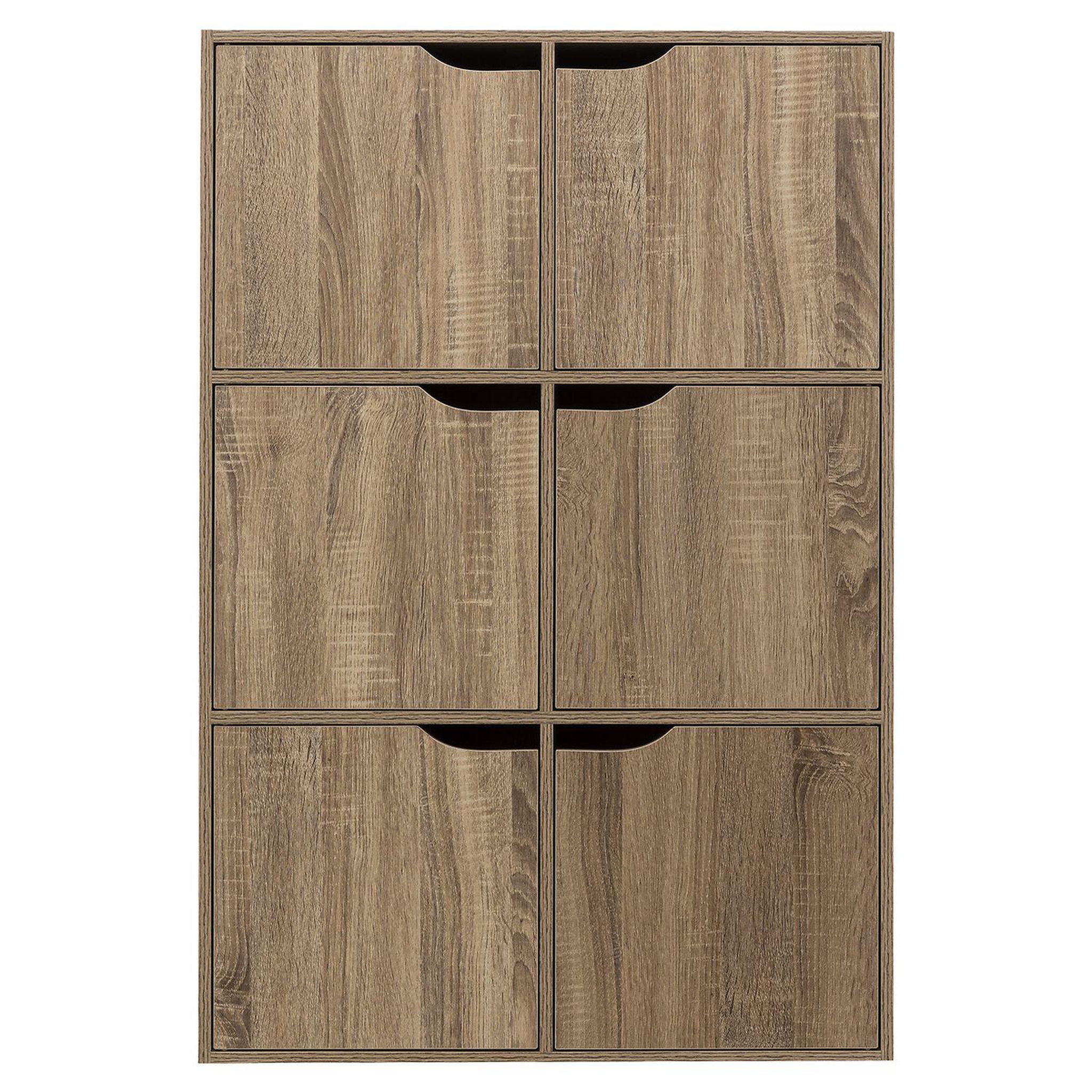 Voir la diapositive 3 : FIVE Etagère 6 cases de rangement avec portes mix n' modul - longueur 67,50 cm x hauteur 100,50 cm - marron