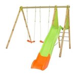 Trigano Portique bois et métal - 2,30m - 2 balançoires et 1 toboggan 2,63m - ARROBA TRIGANO