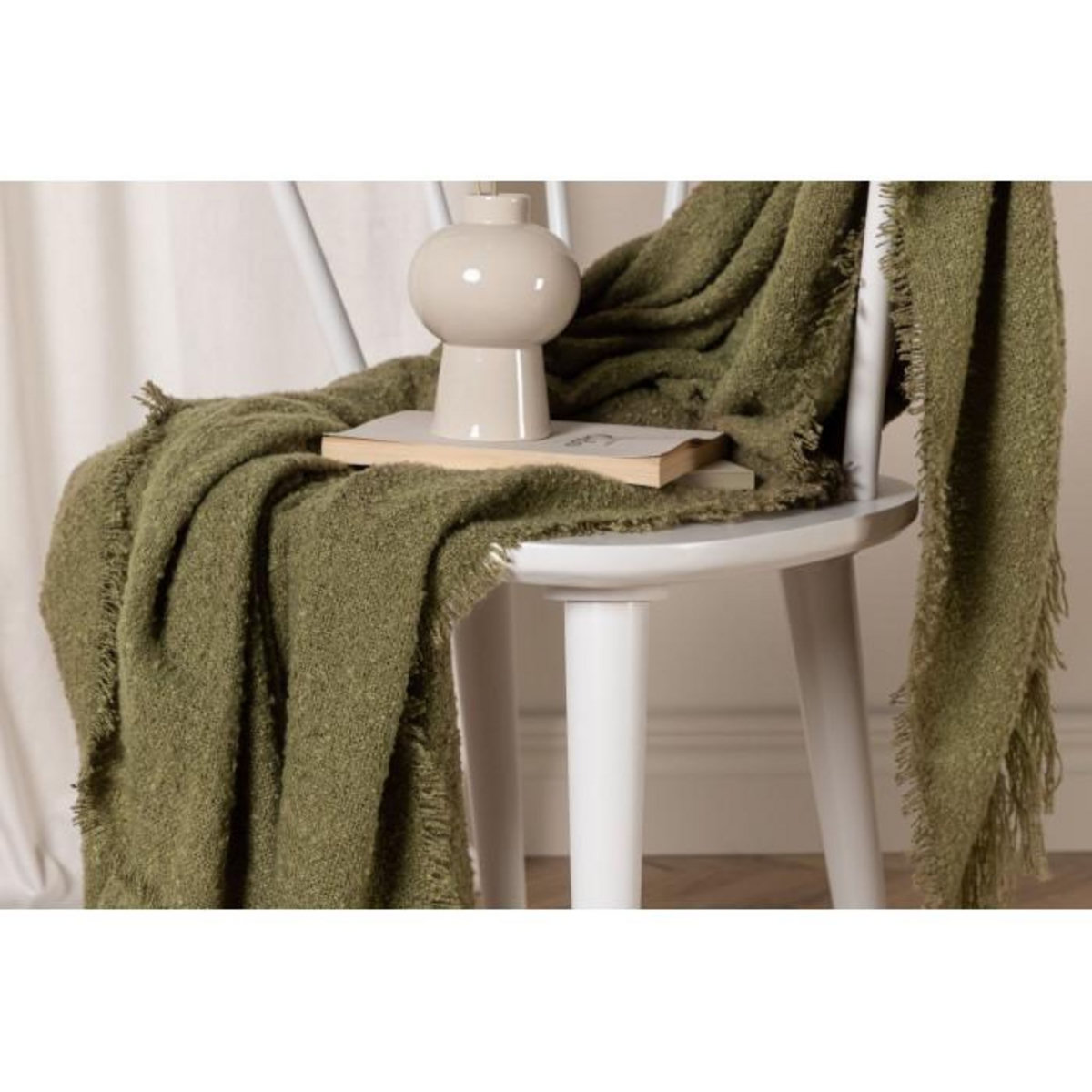 Paris Prix Plaid Uni à Franges  Stanly  130x170cm Vert Mousse