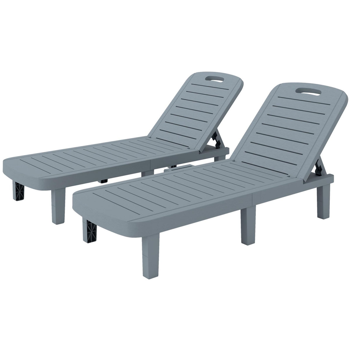 OUTSUNNY Lot de 2 bains de soleil inclinable - plateau rétractable - PP texturé effet bois gris