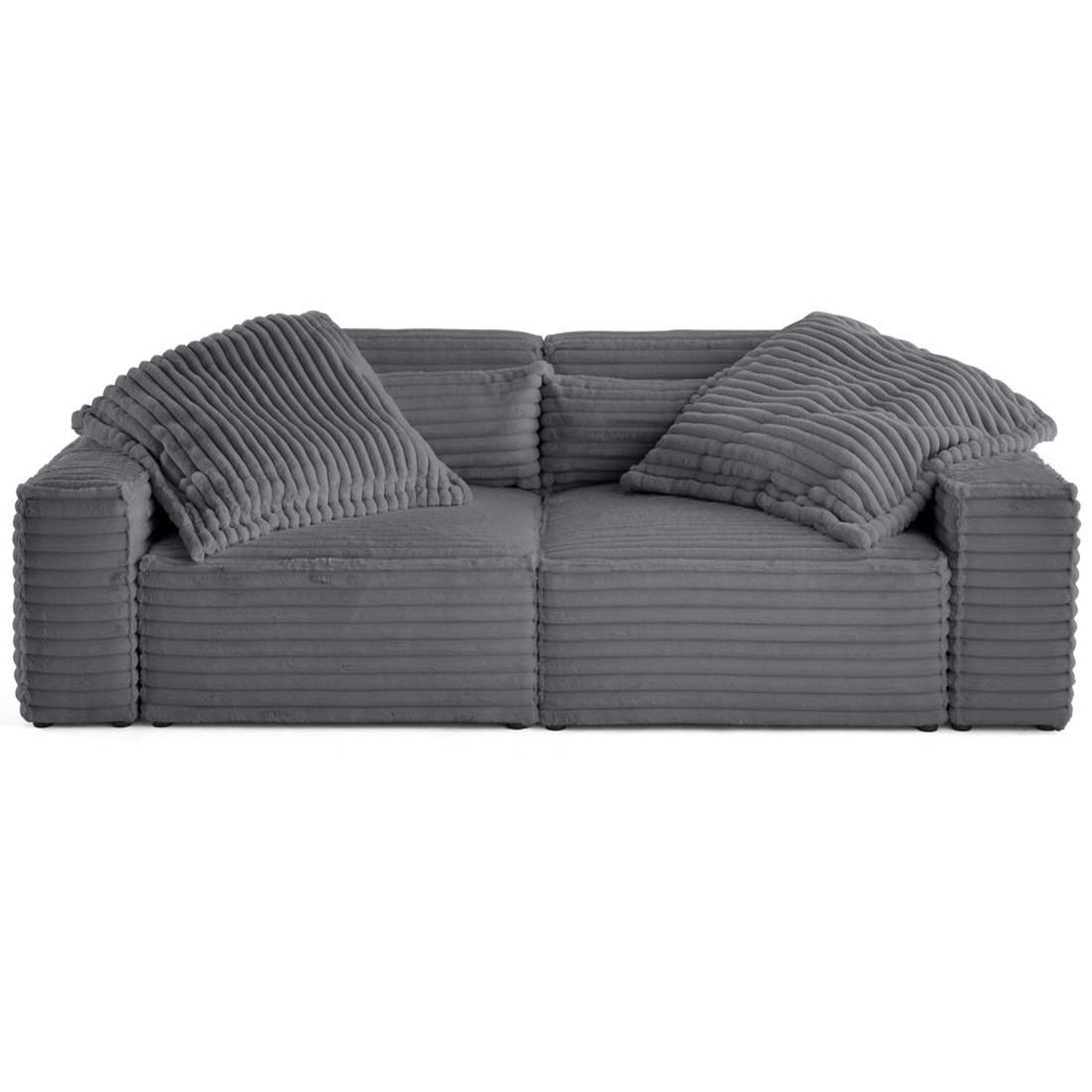 Voir la diapositive 1 : LISA DESIGN Richie - canapé droit 3 places avec double méridienne - assise profonde - en fausse fourrure côtelée