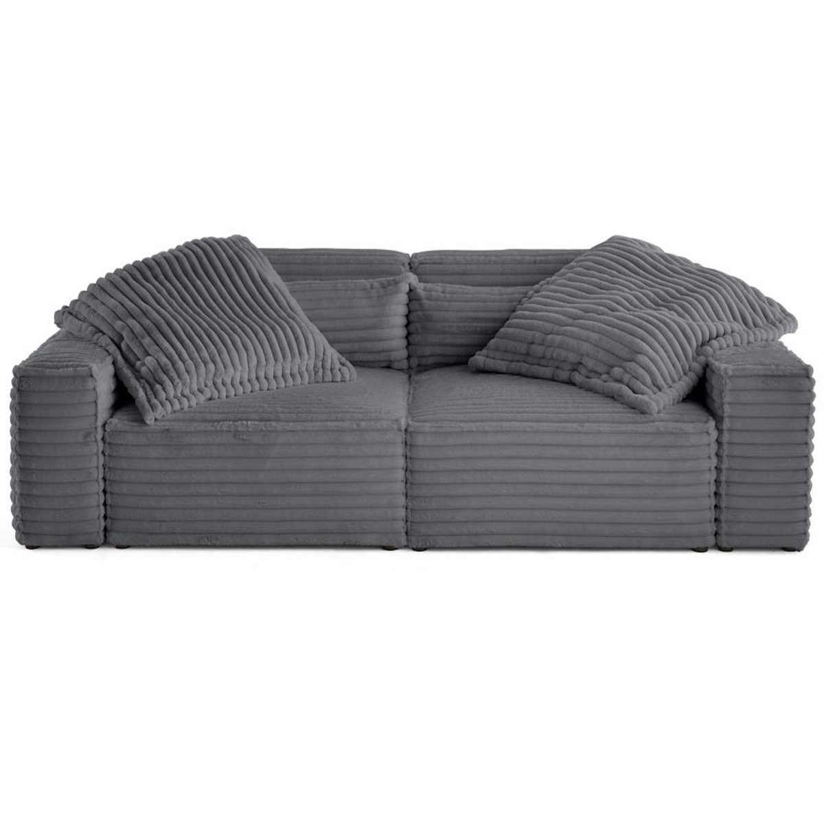LISA DESIGN Richie - canapé droit 3 places avec double méridienne - assise profonde - en fausse fourrure côtelée
