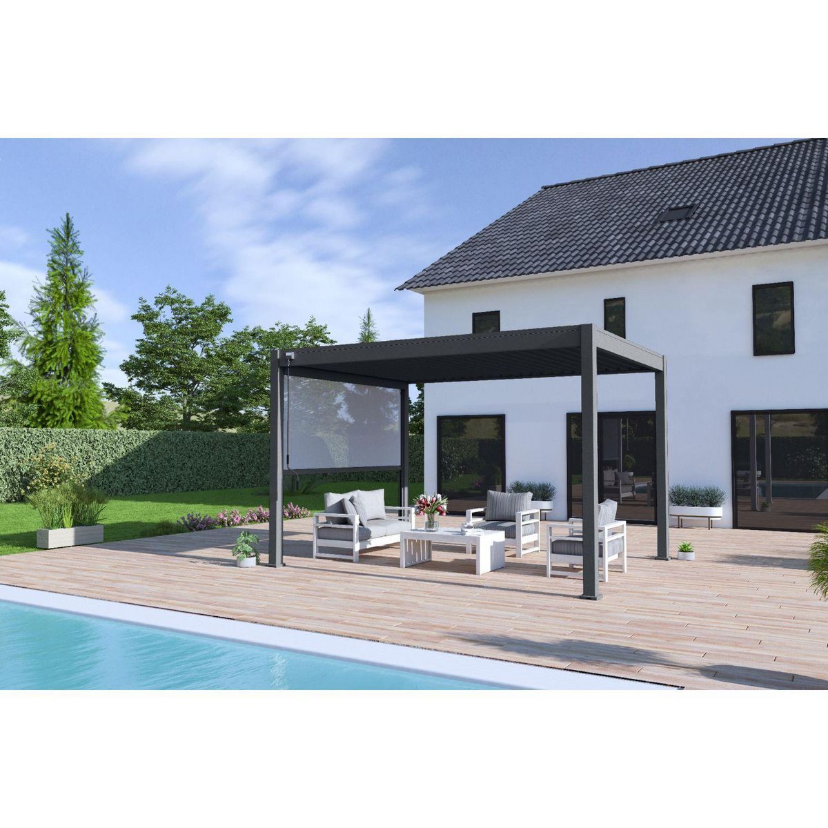 OMBREA Pergola Bioclimatique autoportée 3X4 m - Aluminium - Anthracite - VS OMBREA®