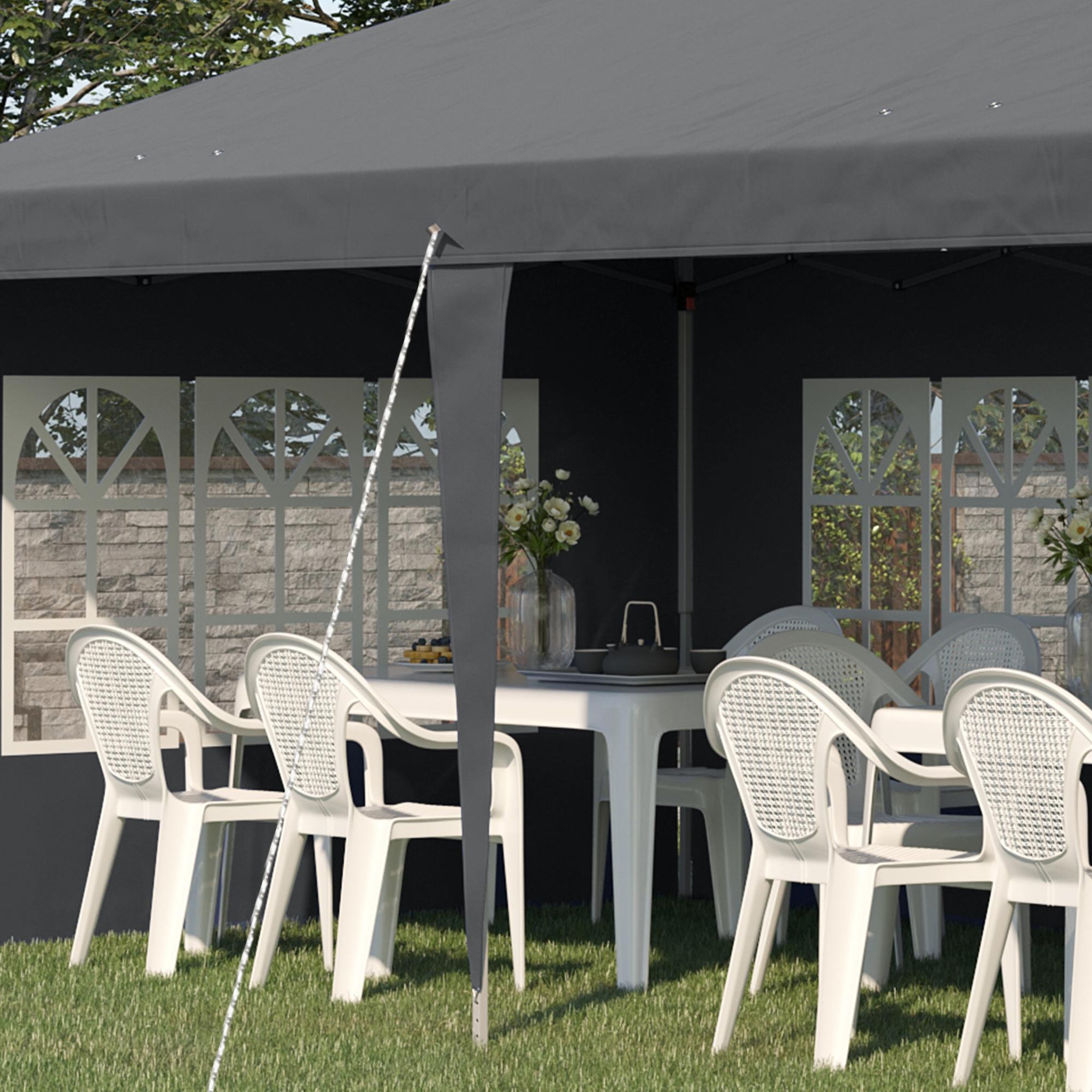Voir la diapositive 6 : OUTSUNNY Tonnelle pop up pliante - barnum pliable - 4 cotés démontables - 4 fenêtres - acier oxford haute densité gris