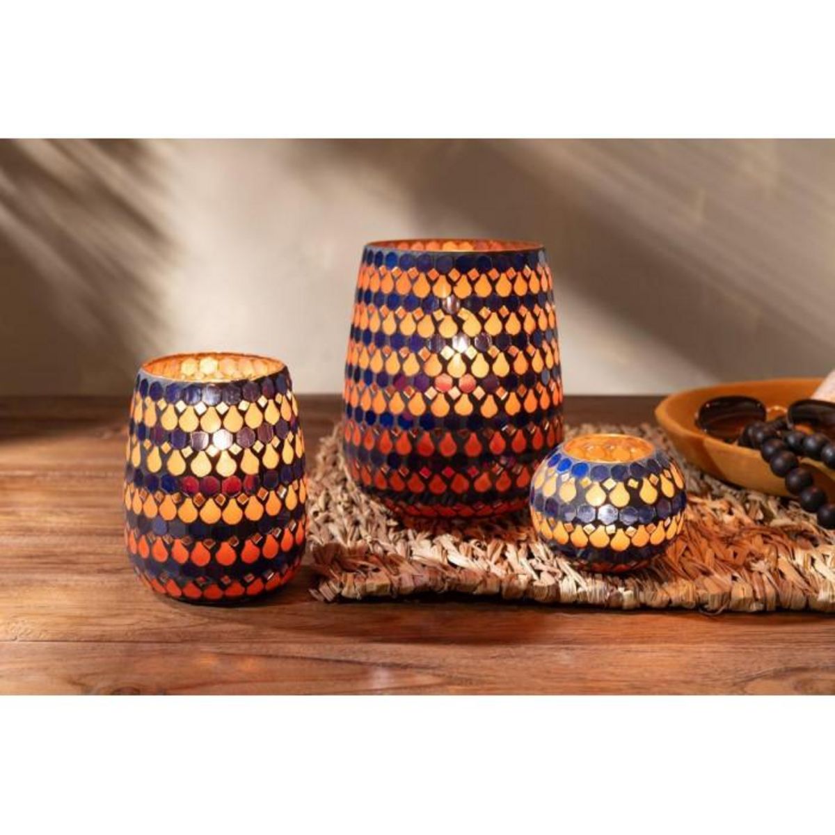 Paris Prix Photophore Design Goutte  African Desire  21cm Orange & Bleu