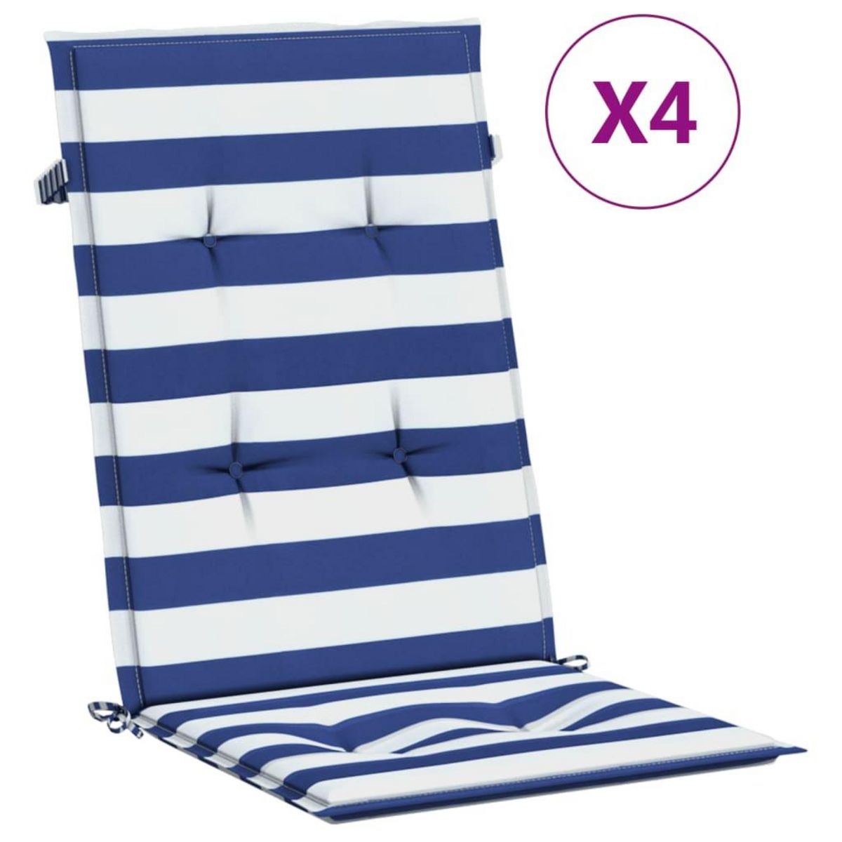 VIDAXL Coussins de chaise a dossier haut lot de 4 rayures bleu/blanc