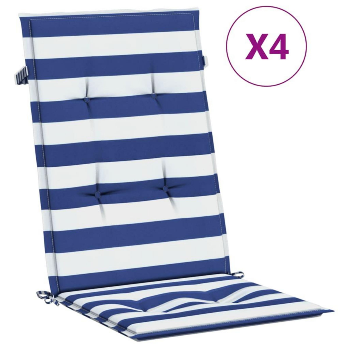 VIDAXL Coussins de chaise a dossier haut lot de 4 rayures bleu/blanc