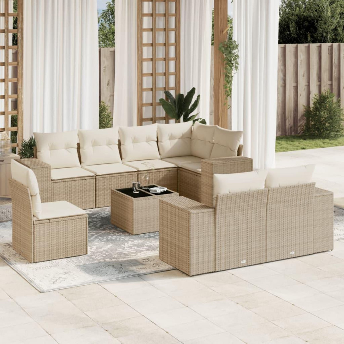 VIDAXL Salon de jardin avec coussins 9 pcs beige resine tressee