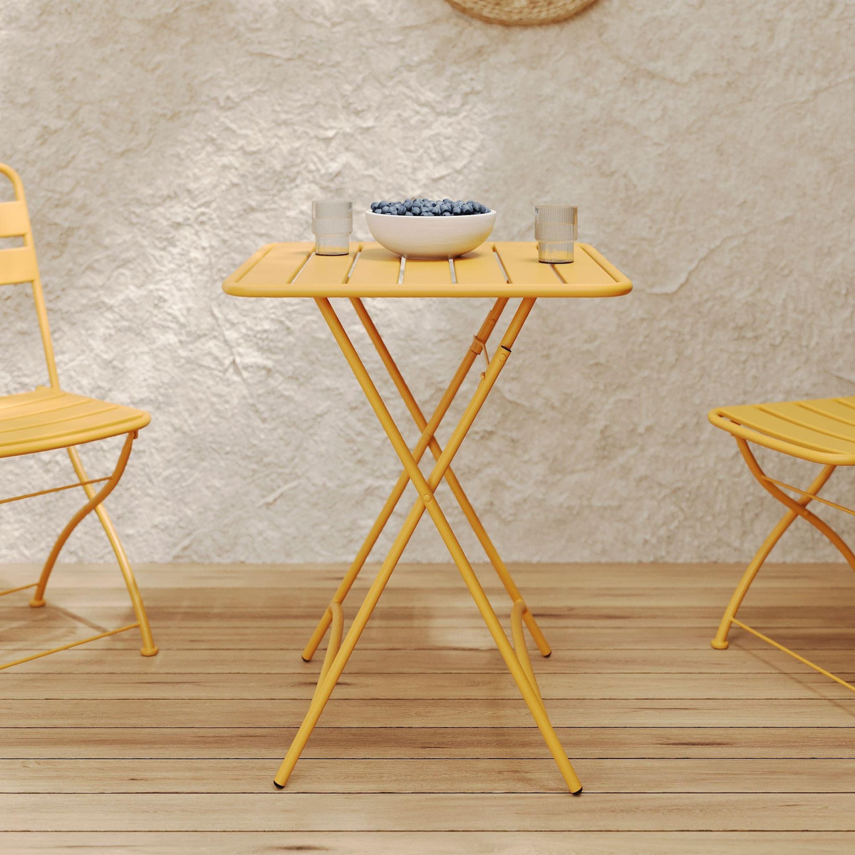Rendez vous déco Table de jardin pliante en metal jaune beurre 2 personnes-Yumi