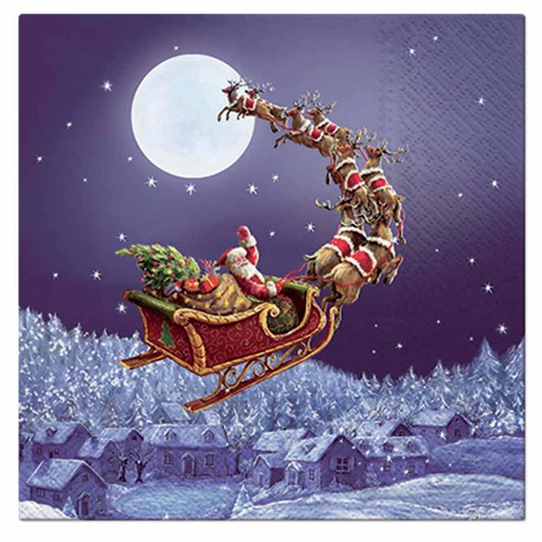 HOMEA Lot de 20 serviettes en papier  père noël & traîneau  33x33cm violet