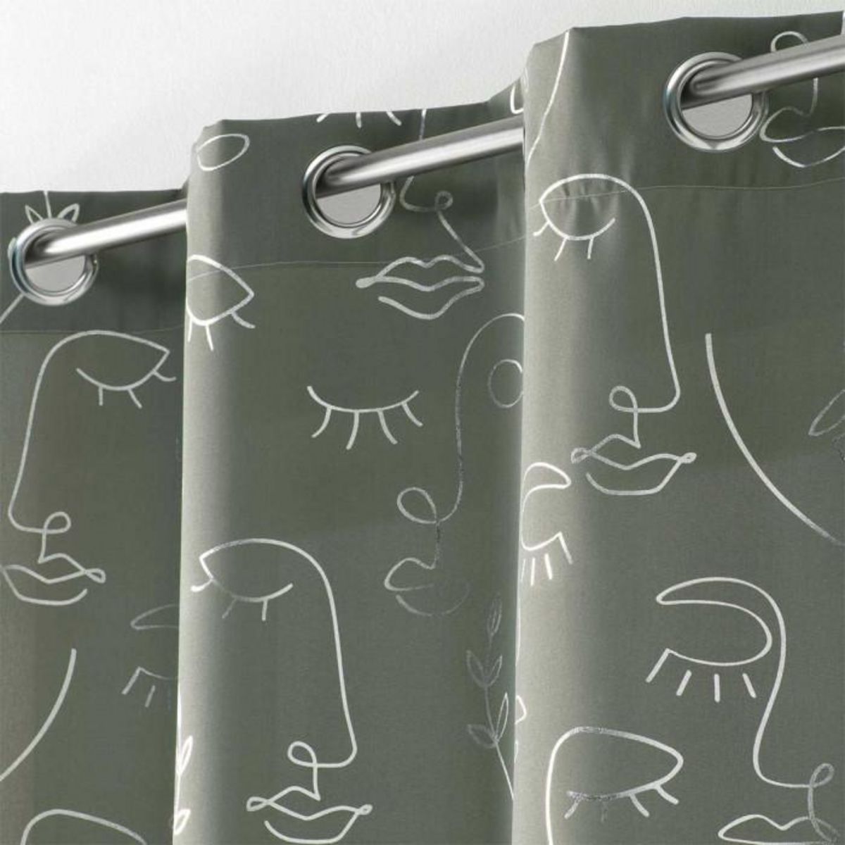 Paris Prix Rideau à Œillets  Arty Line  140x260cm Kaki & Argent