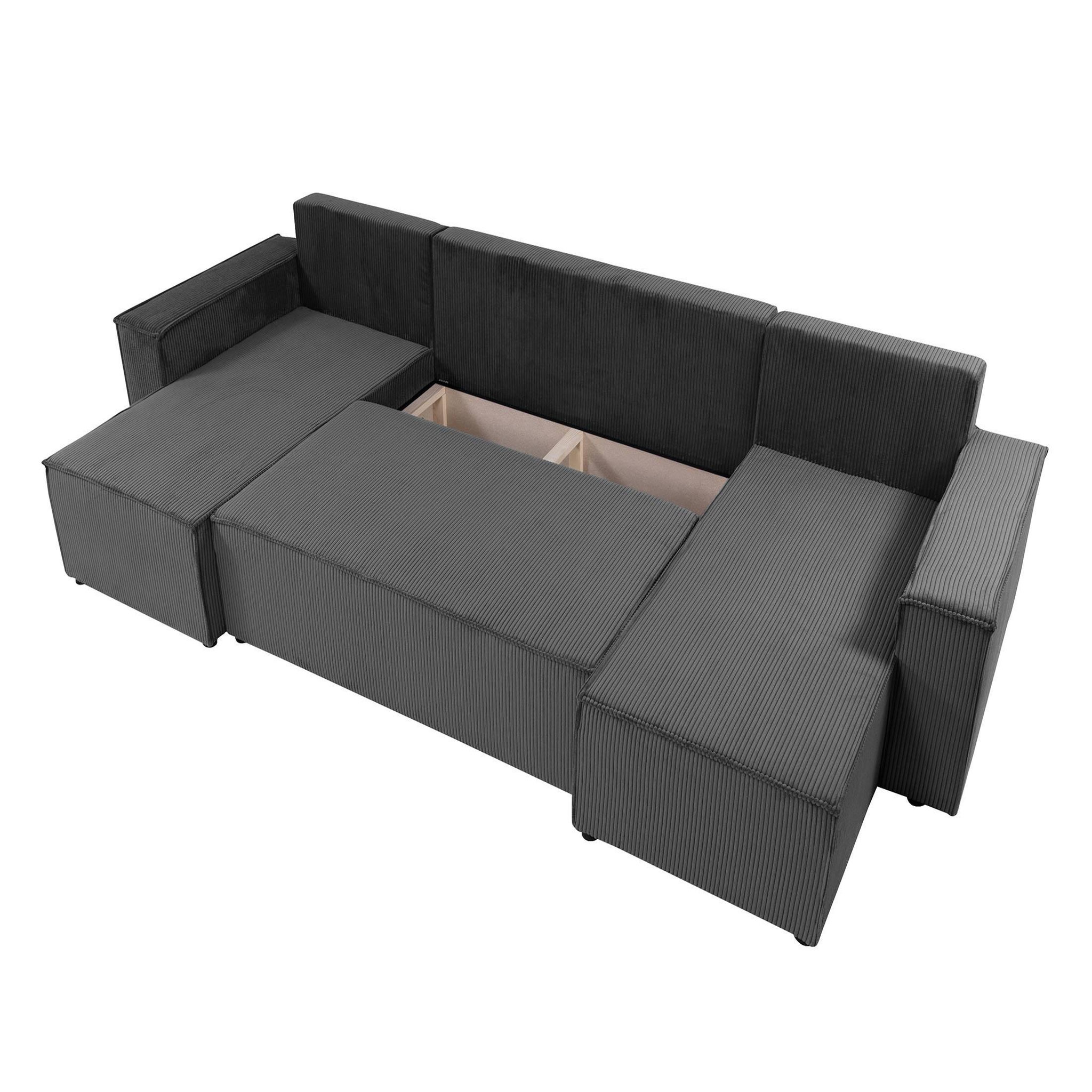 Voir la diapositive 3 : BEST MOBILIER Cezanne - canapé panoramique en u - 7 places - convertible avec coffre - en velours côtelé