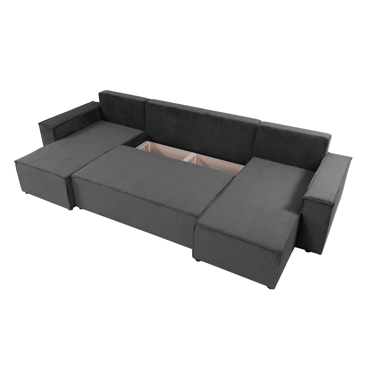 BEST MOBILIER Cezanne - canapé panoramique en u - 7 places - convertible avec coffre - en velours côtelé