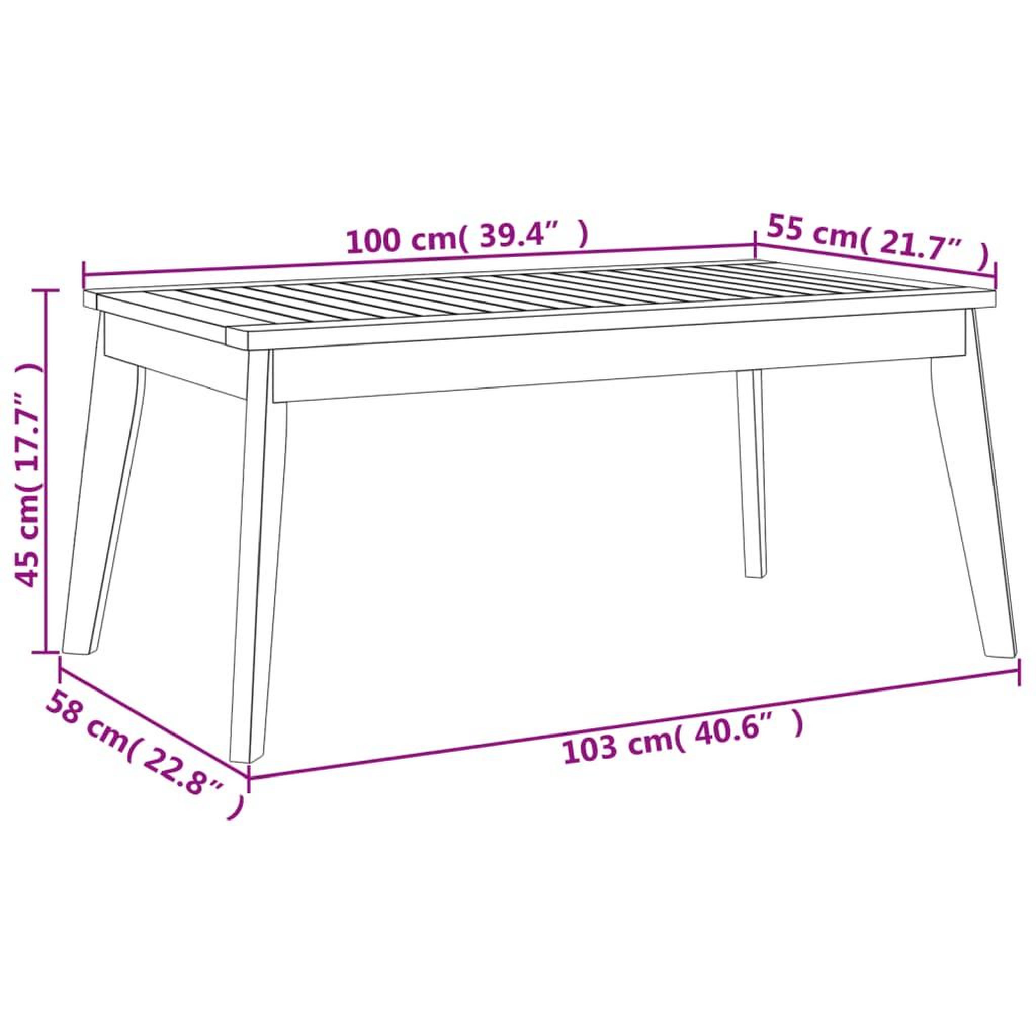 Voir la diapositive 6 : VIDAXL Table a manger de jardin 100x55x45 cm bois massif d'acacia