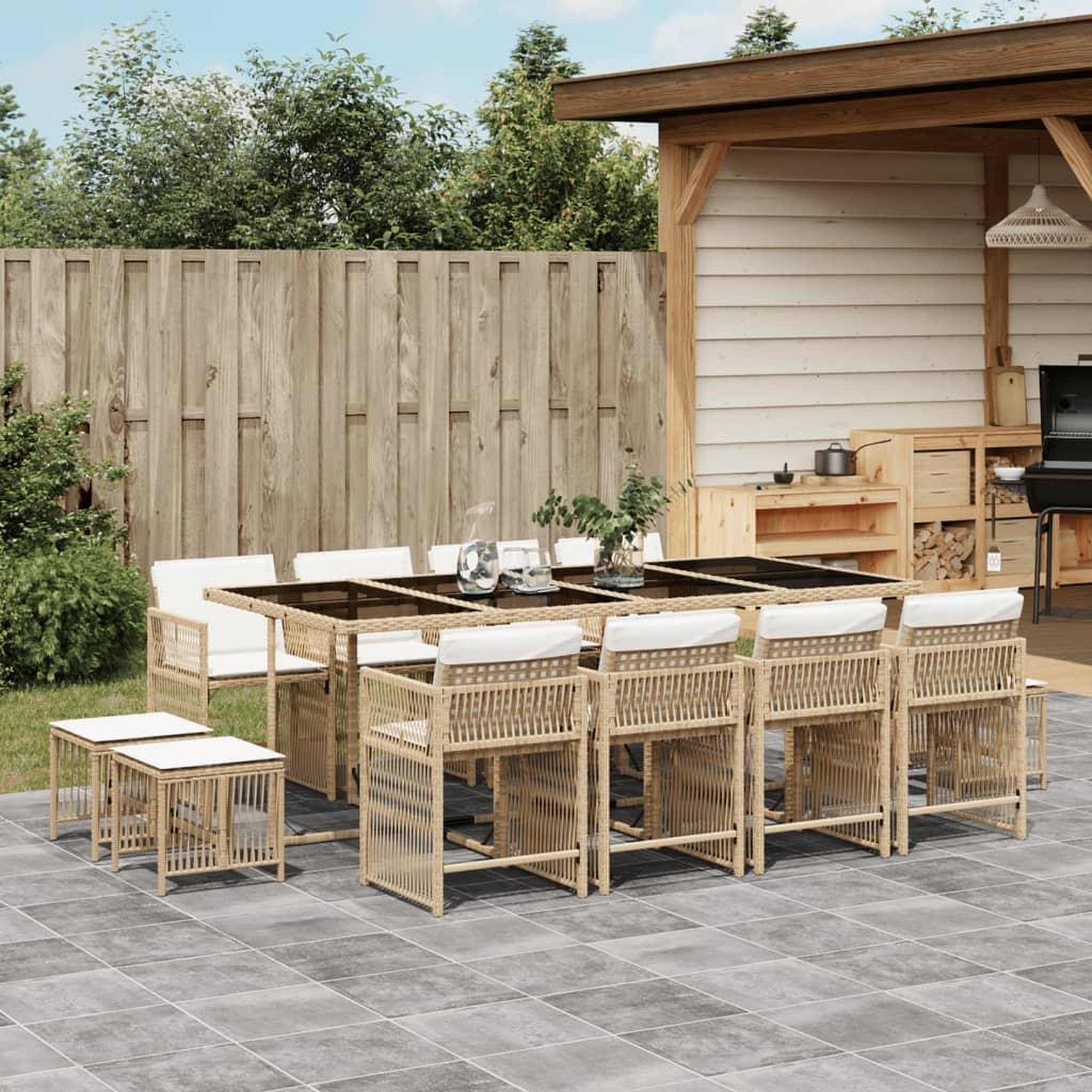 VIDAXL Ensemble a manger de jardin et coussins 13 pcs beige