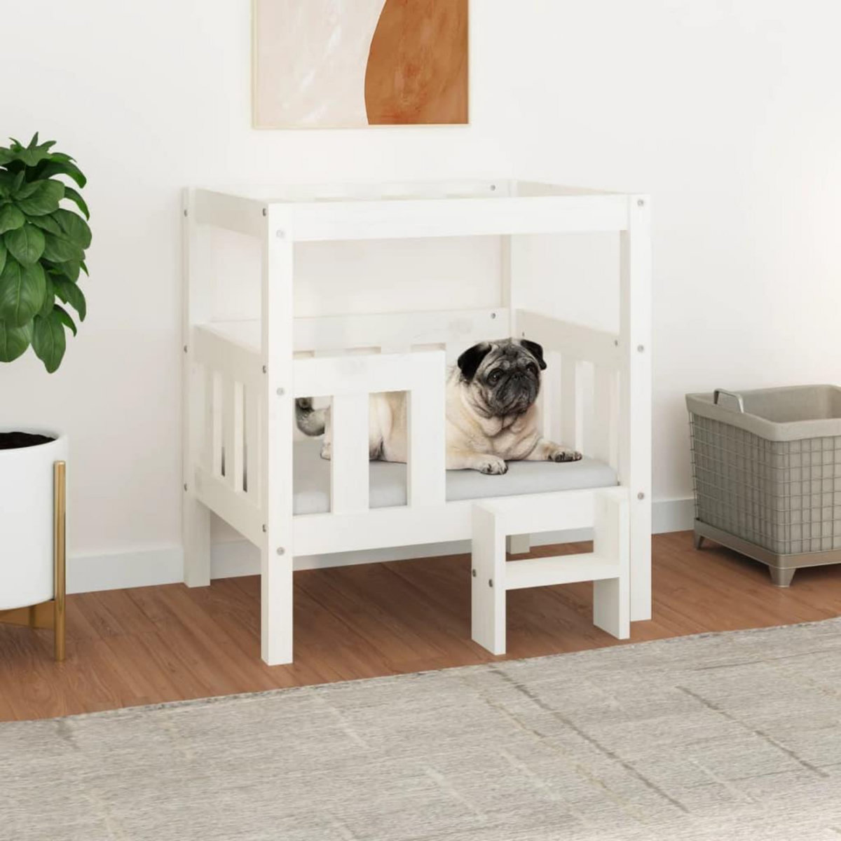 VIDAXL Lit pour chien Blanc 65,5x43x70 cm Bois de pin solide
