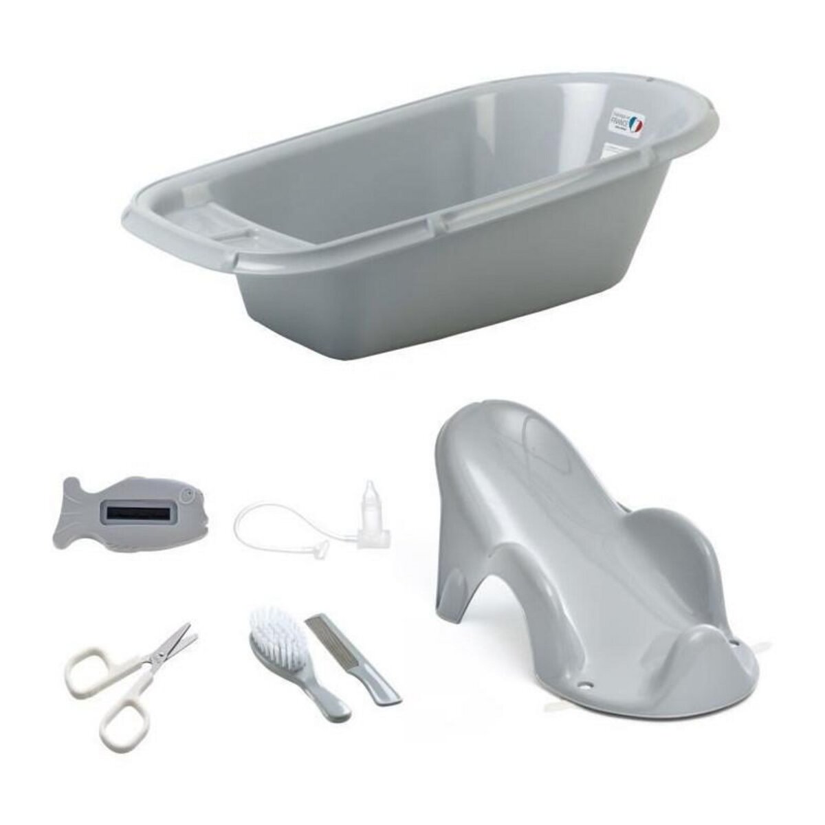 THERMOBABY Baignoire Bébé + Transat de bain + Thermometre + Brosse et peigne + Ciseaux + Mouche bébé